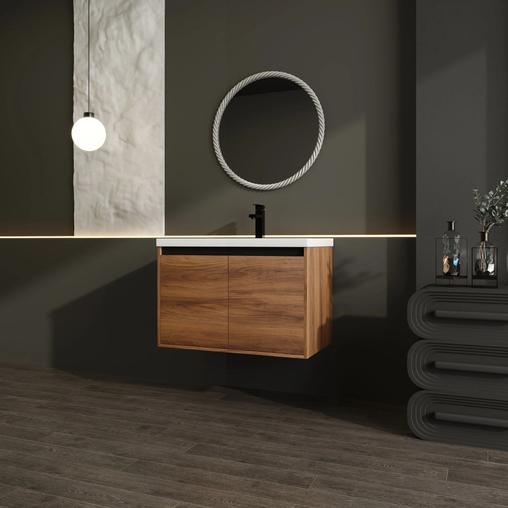 Bathroom Vanity Set With Resin Countertop Sink And 2 Doors, Engineered Wood - Image 5
