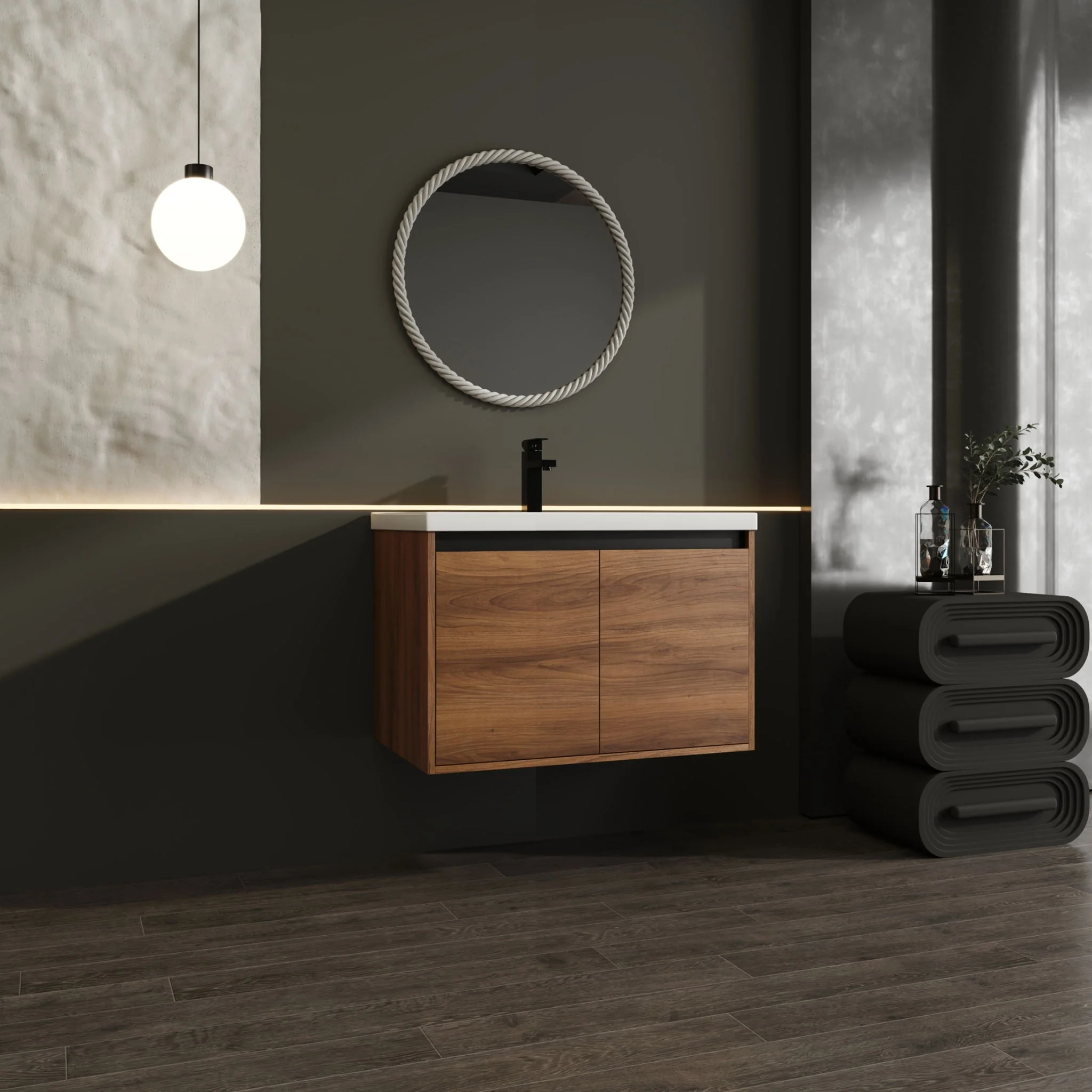 Bathroom Vanity Set With Resin Countertop Sink And 2 Doors, Engineered Wood - Image 7