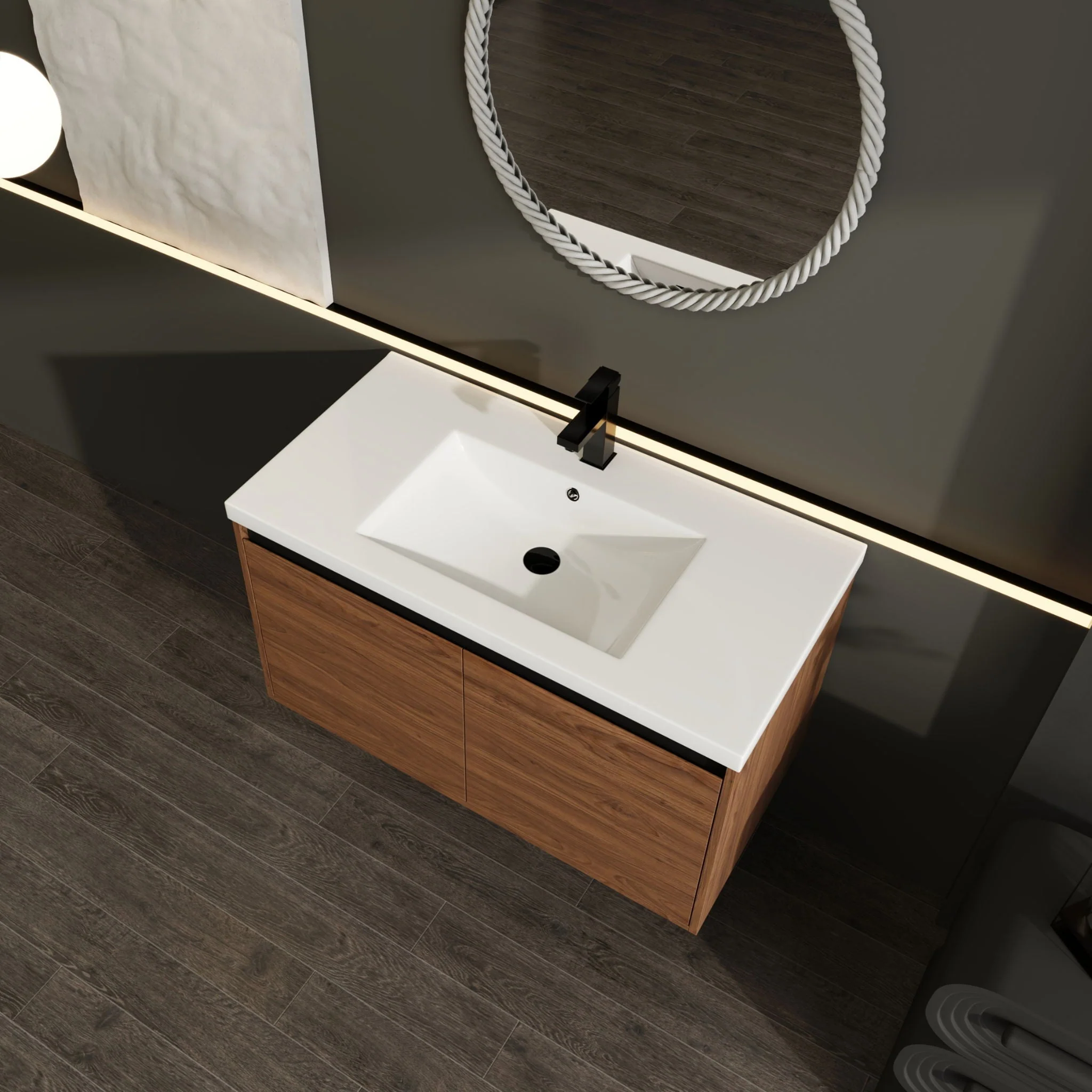 Bathroom Vanity Set With Resin Countertop Sink And 2 Doors, Engineered Wood - Image 8