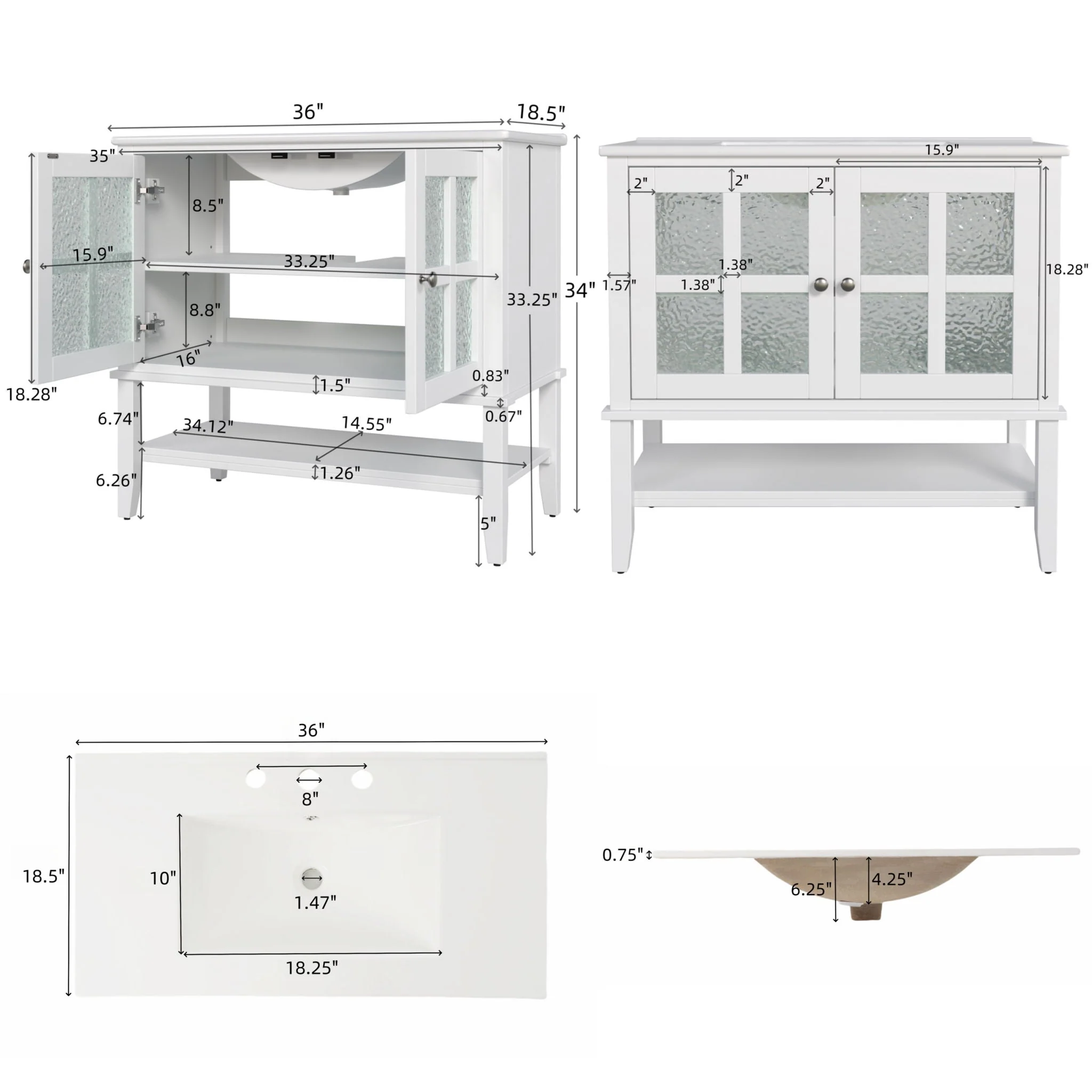 Bathroom Vanity With Ceramic Sink, Adjustable & Open Shelf - Image 12
