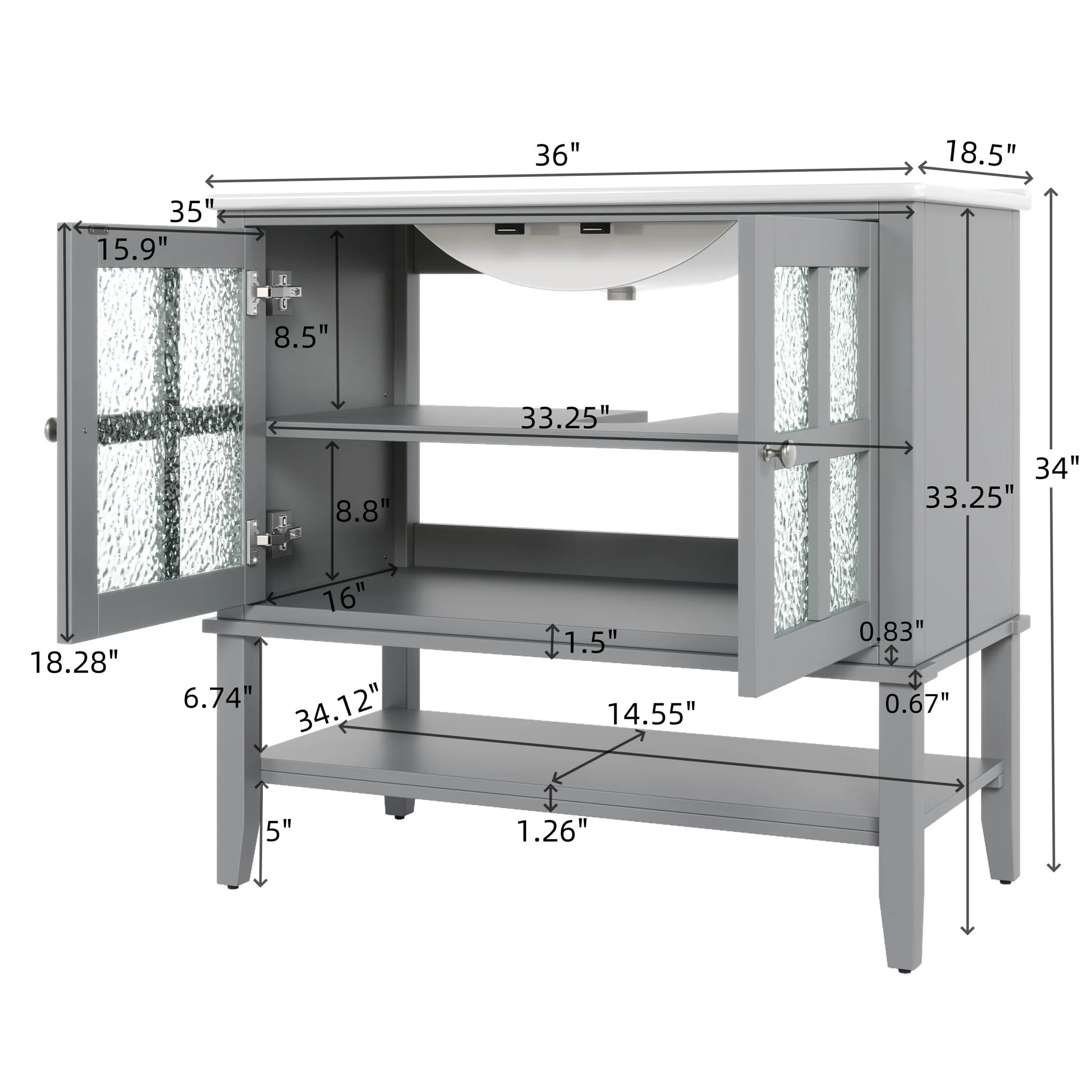Bathroom Vanity With Ceramic Sink, Adjustable & Open Shelf - Image 2