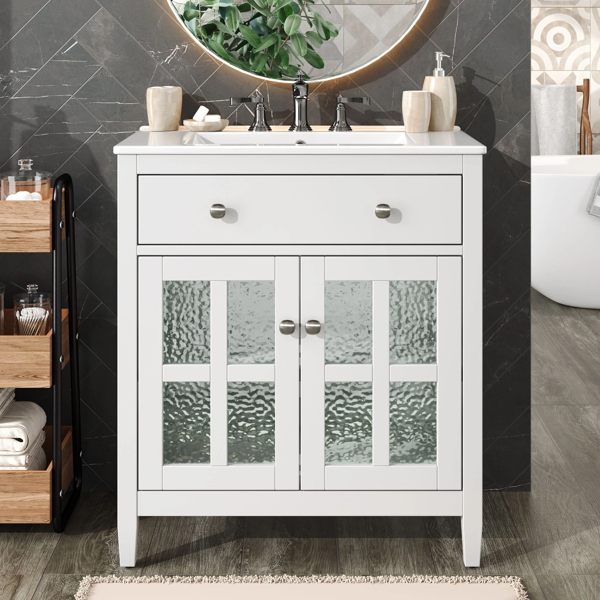 Bathroom Vanity With Ceramic Sink, Adjustable Shelf & Tip Out Tray - Image 5