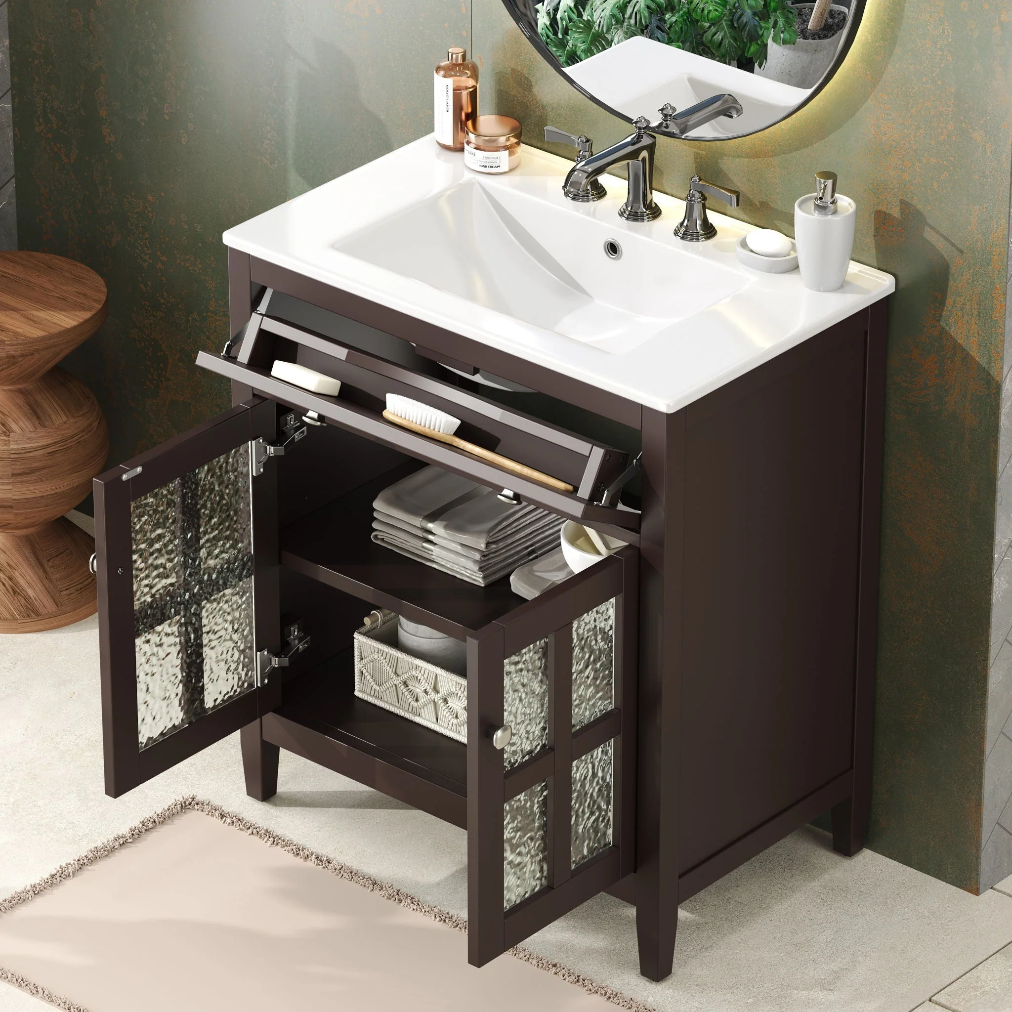 Bathroom Vanity With Ceramic Sink, Adjustable Shelf & Tip Out Tray - Image 6