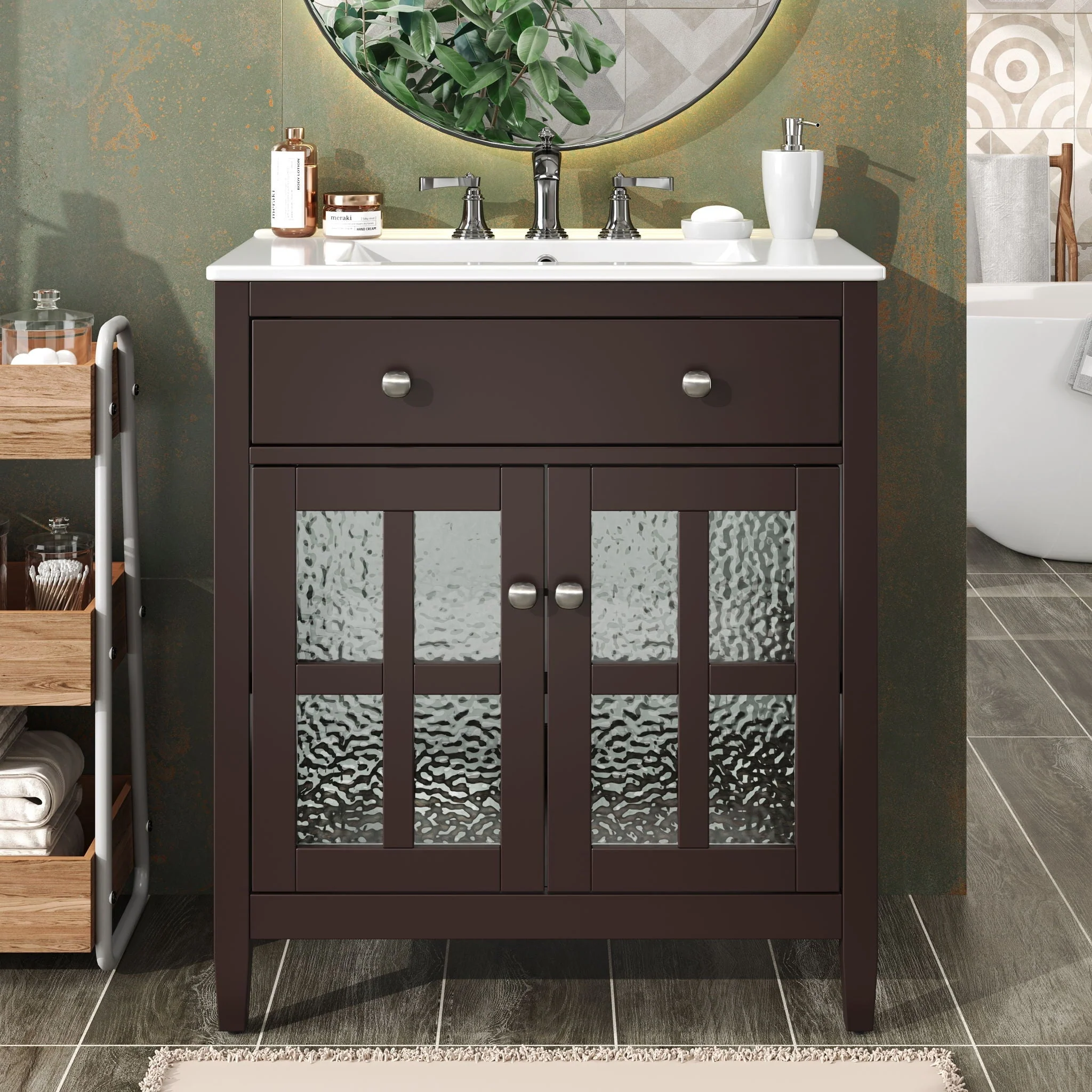 Bathroom Vanity With Ceramic Sink, Adjustable Shelf & Tip Out Tray - Image 7