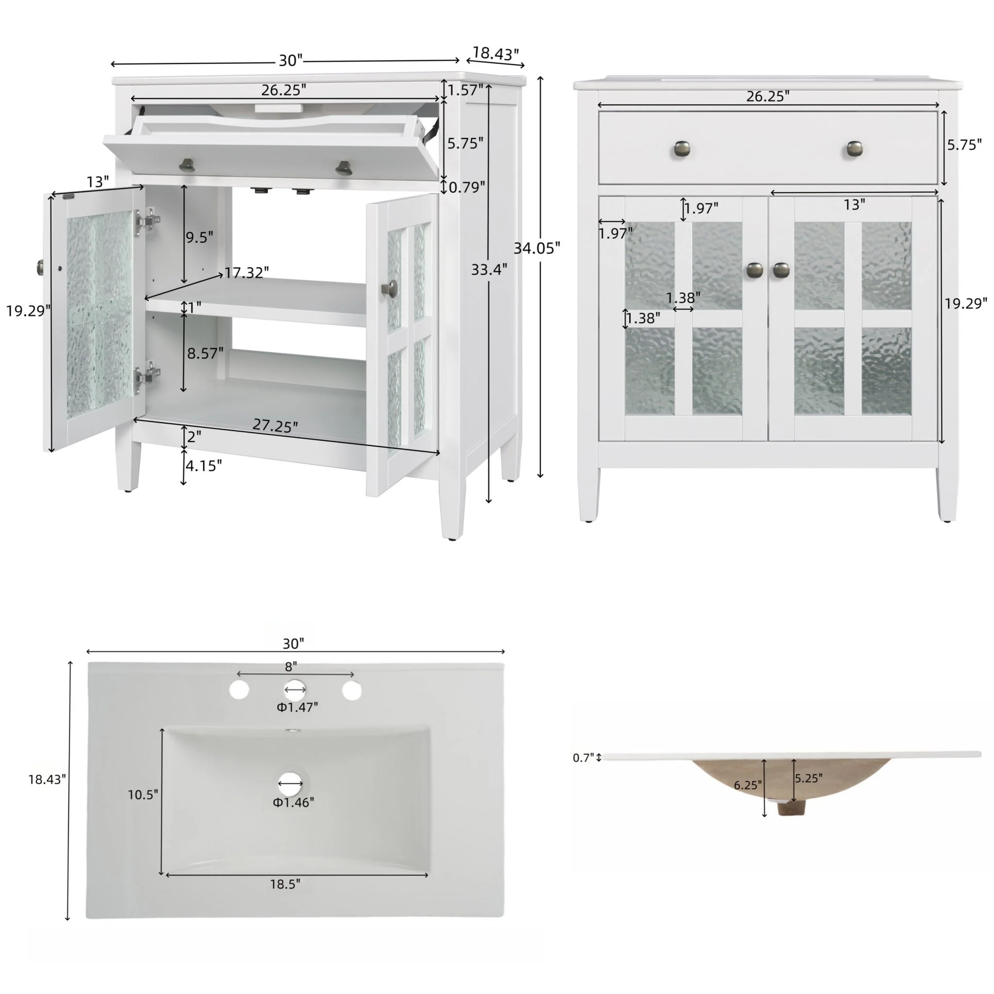 Bathroom Vanity With Ceramic Sink, Adjustable Shelf & Tip Out Tray - Image 9