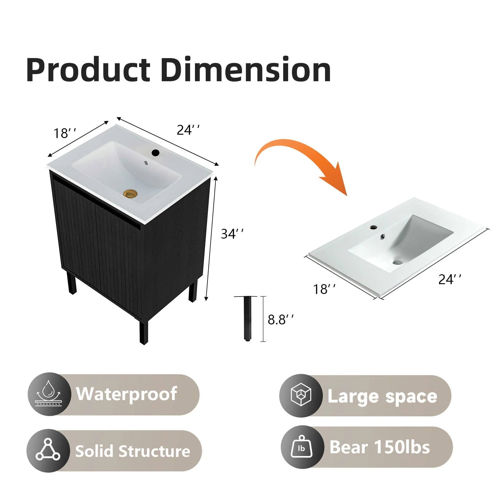 Bathroom Vanity With Ceramic Sink, Floor-Standing Design, Soft-Closing Drawers - Image 11