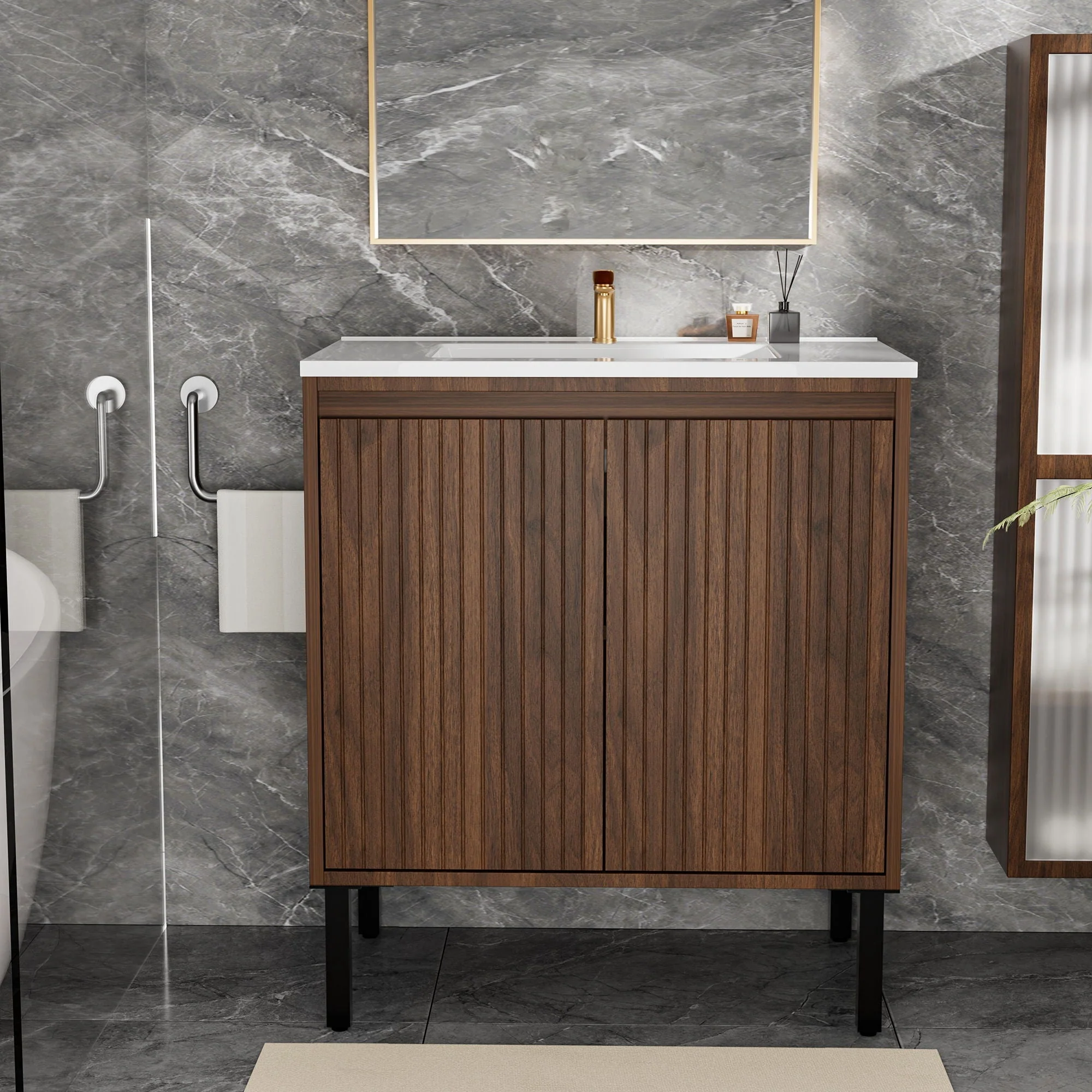 Bathroom Vanity With Ceramic Sink, Floor-Standing Design, Soft-Closing Drawers - Image 12