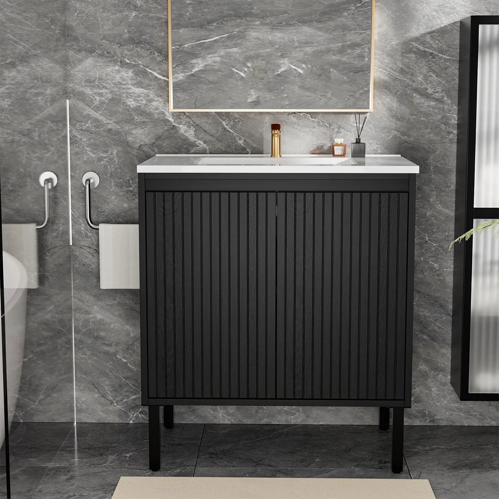 Bathroom Vanity With Ceramic Sink, Floor-Standing Design, Soft-Closing Drawers - Image 14