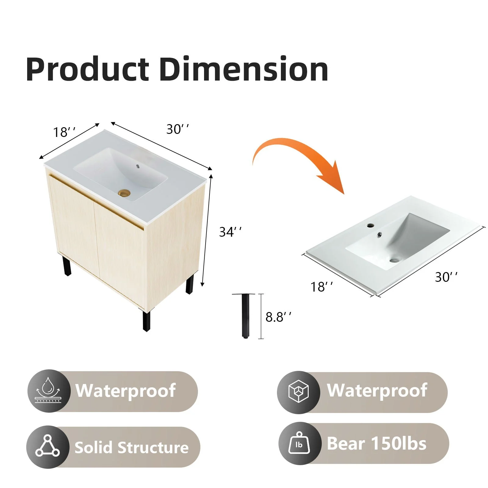 Bathroom Vanity With Ceramic Sink, Floor-Standing Design, Soft-Closing Drawers - Image 17