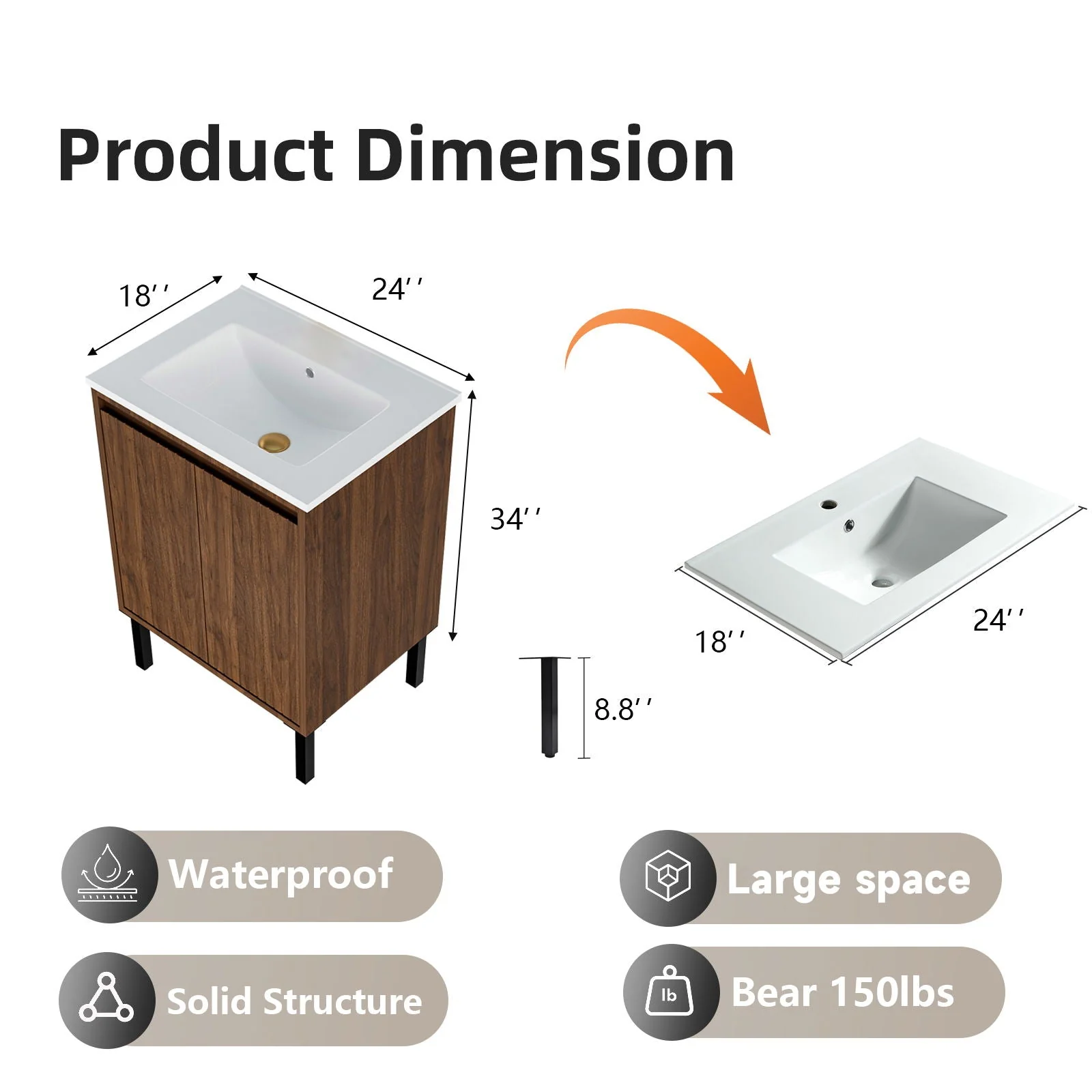 Bathroom Vanity With Ceramic Sink, Floor-Standing Design, Soft-Closing Drawers - Image 19