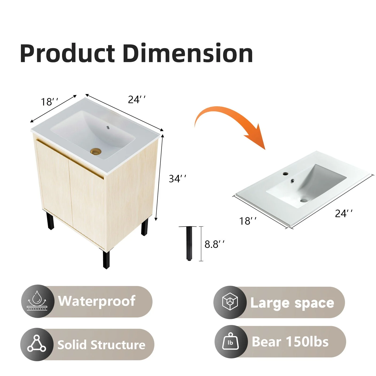 Bathroom Vanity With Ceramic Sink, Floor-Standing Design, Soft-Closing Drawers - Image 20