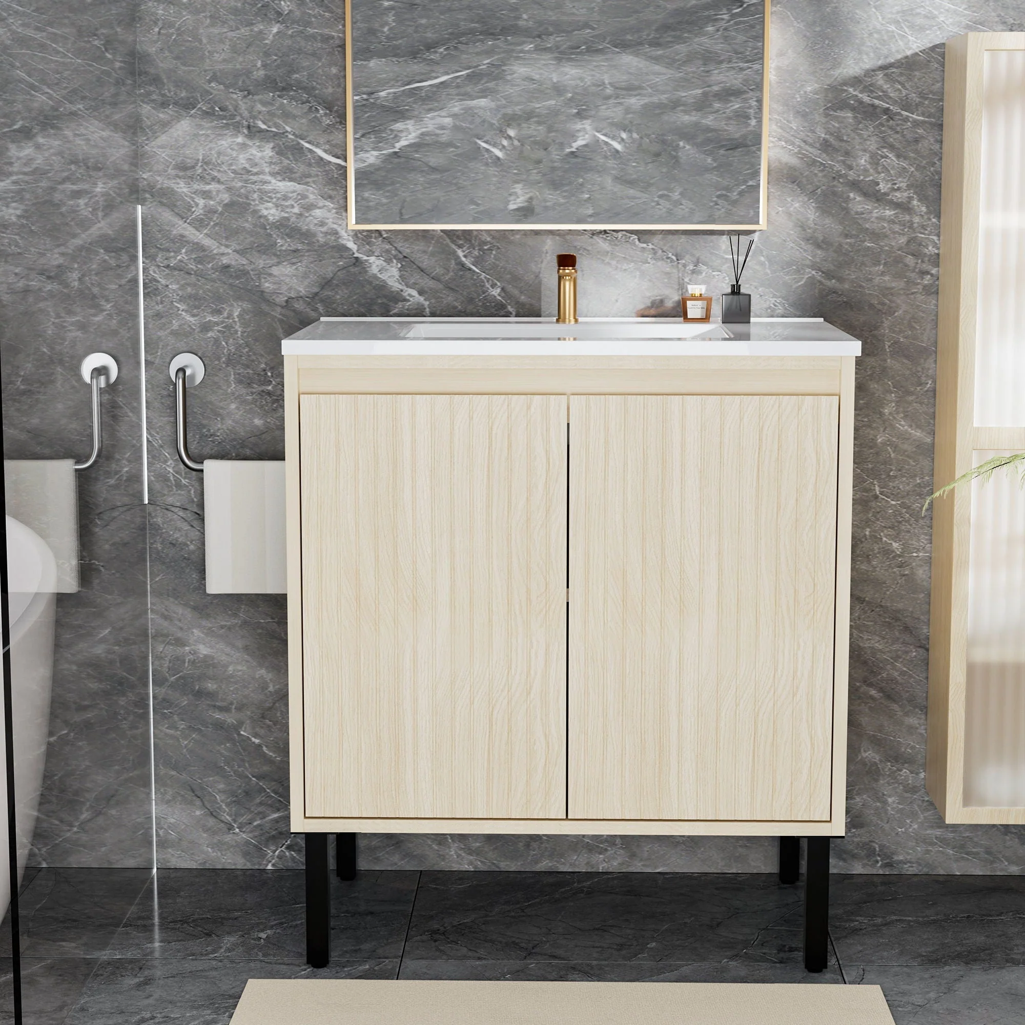 Bathroom Vanity With Ceramic Sink, Floor-Standing Design, Soft-Closing Drawers - Image 22