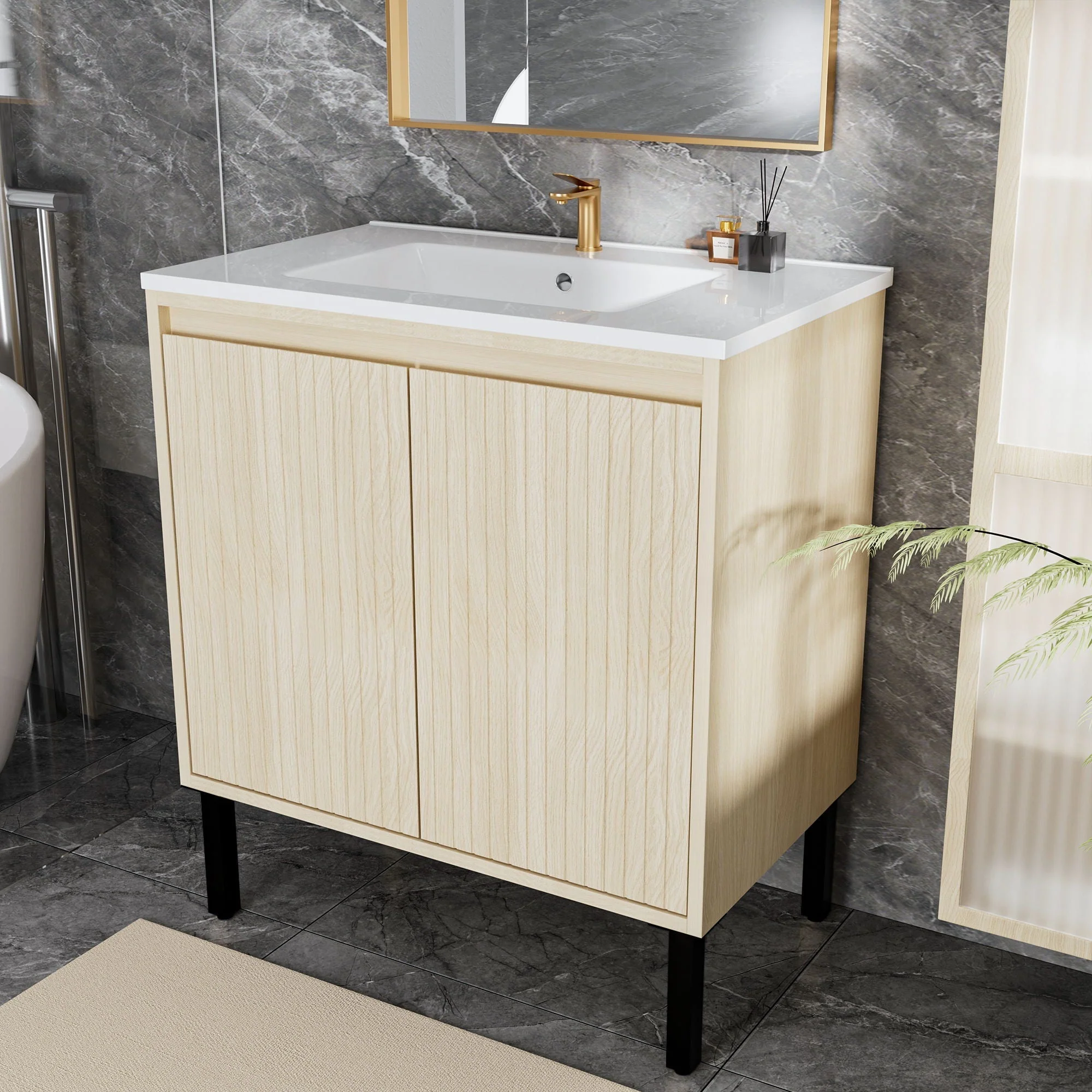 Bathroom Vanity With Ceramic Sink, Floor-Standing Design, Soft-Closing Drawers - Image 23