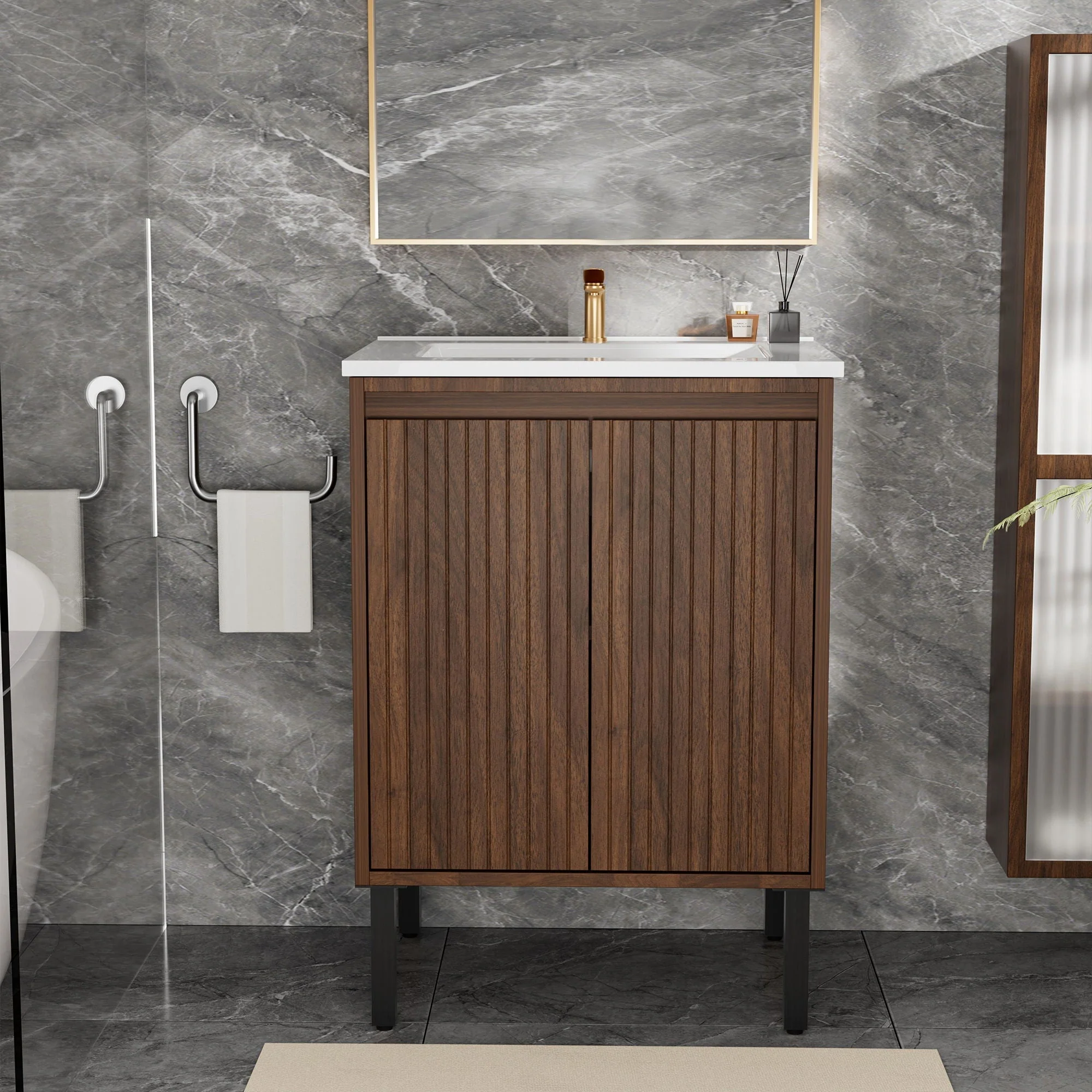Bathroom Vanity With Ceramic Sink, Floor-Standing Design, Soft-Closing Drawers - Image 7
