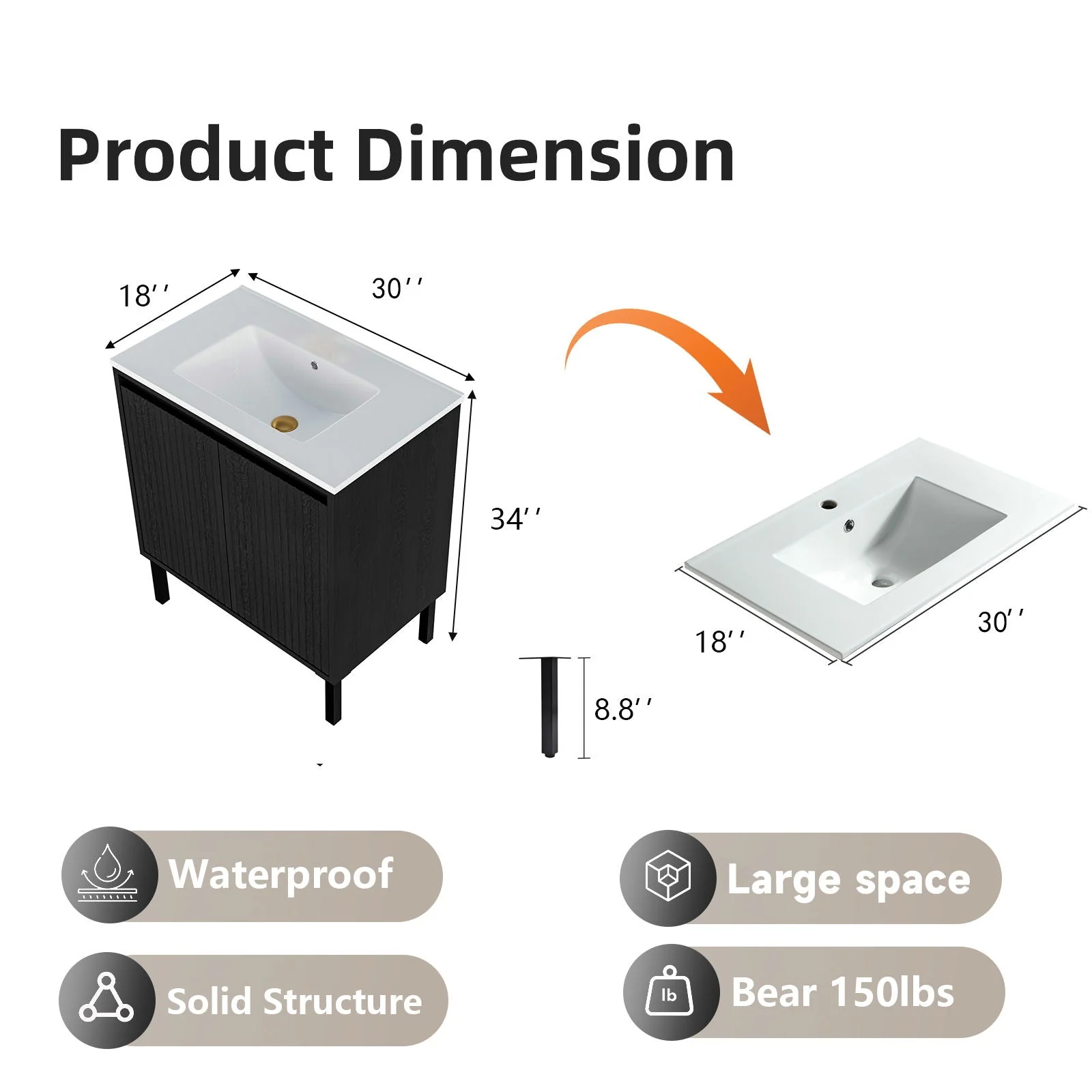 Bathroom Vanity With Ceramic Sink, Floor-Standing Design, Soft-Closing Drawers - Image 9