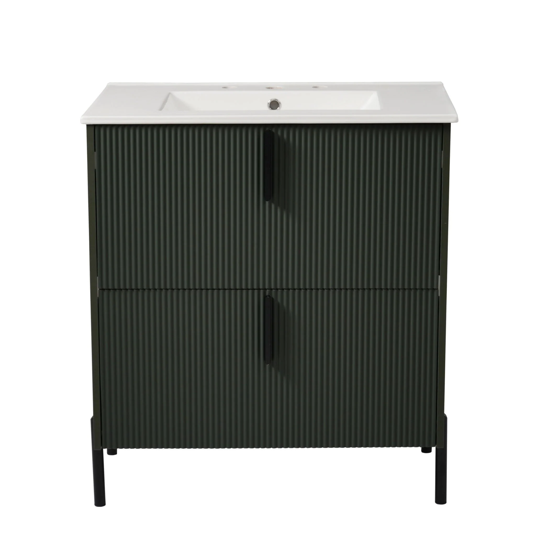 Bathroom Vanity With Ceramic Sink, Fluted Design