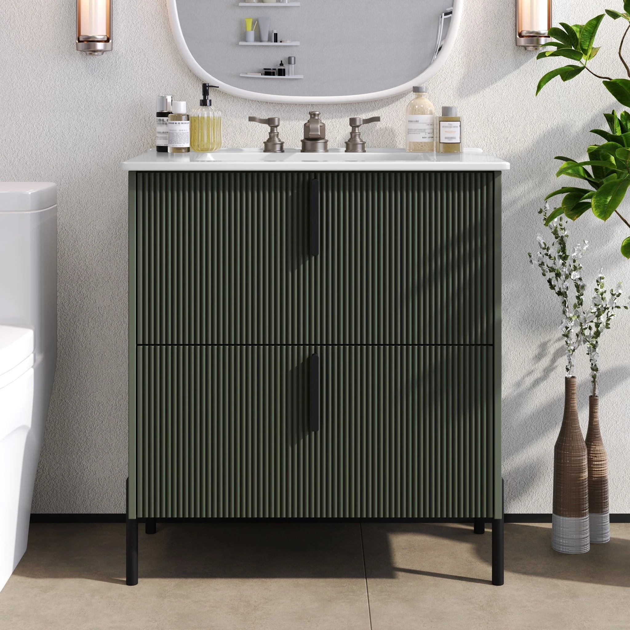Bathroom Vanity With Ceramic Sink, Fluted Design - Image 10