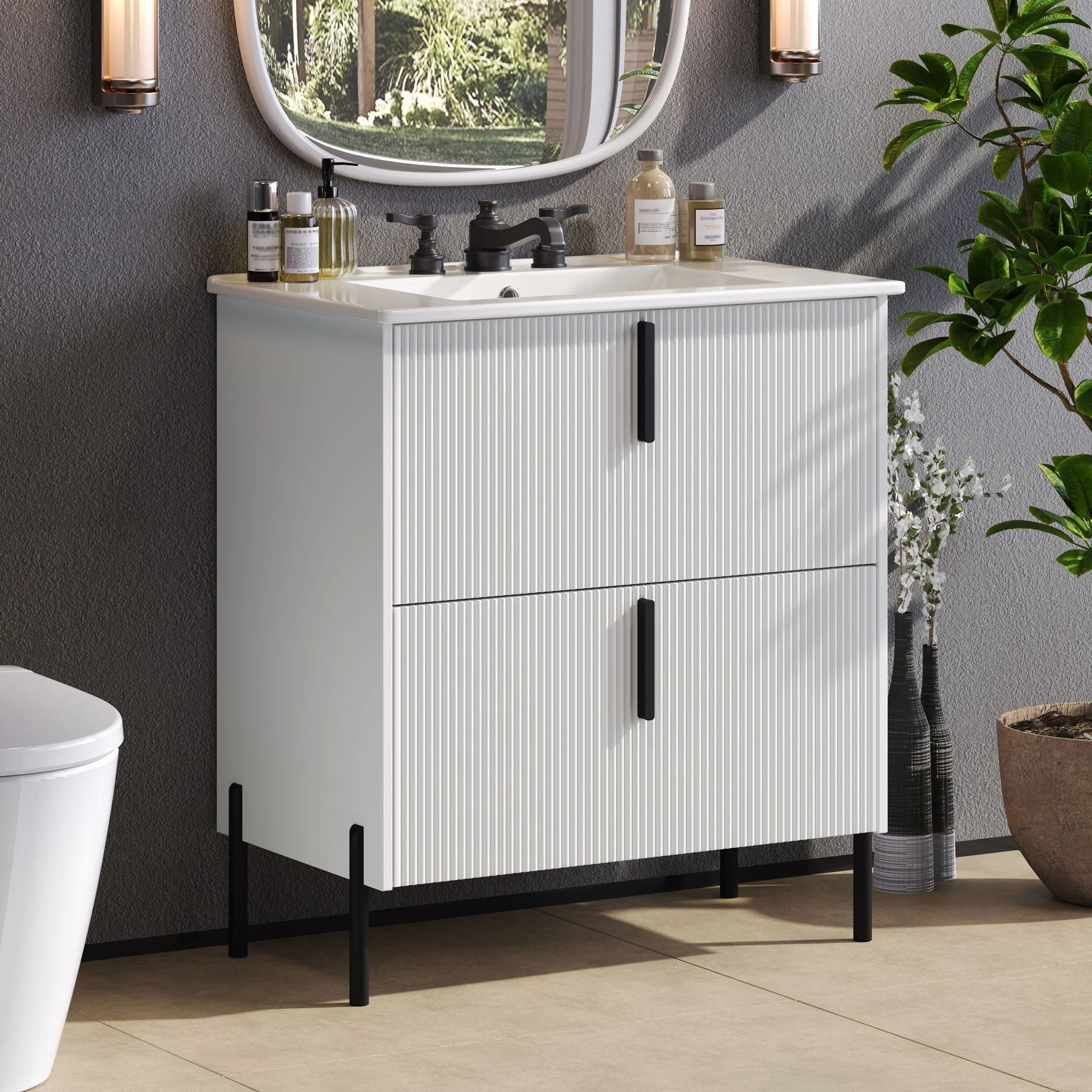 Bathroom Vanity With Ceramic Sink, Fluted Design - Image 11