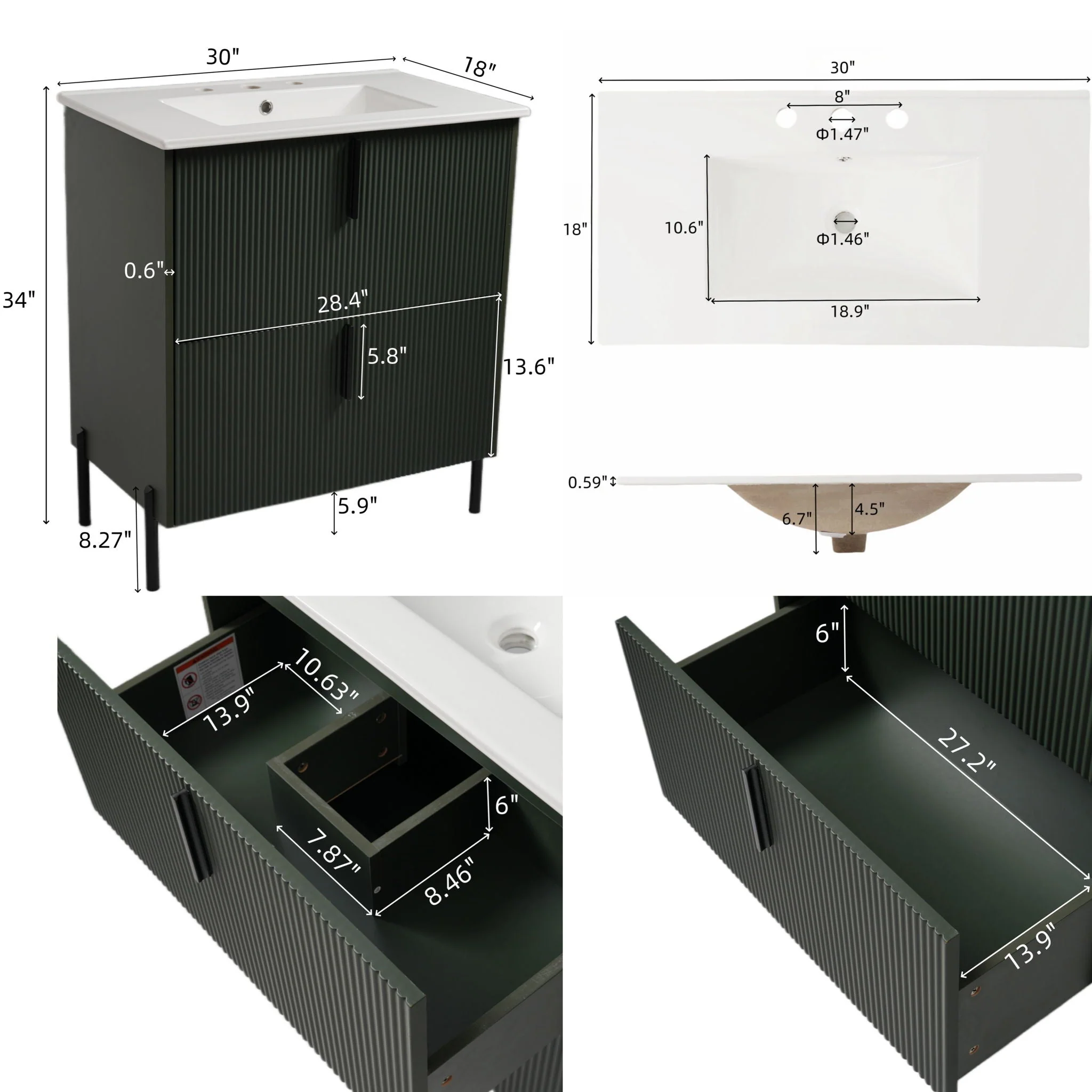 Bathroom Vanity With Ceramic Sink, Fluted Design - Image 12