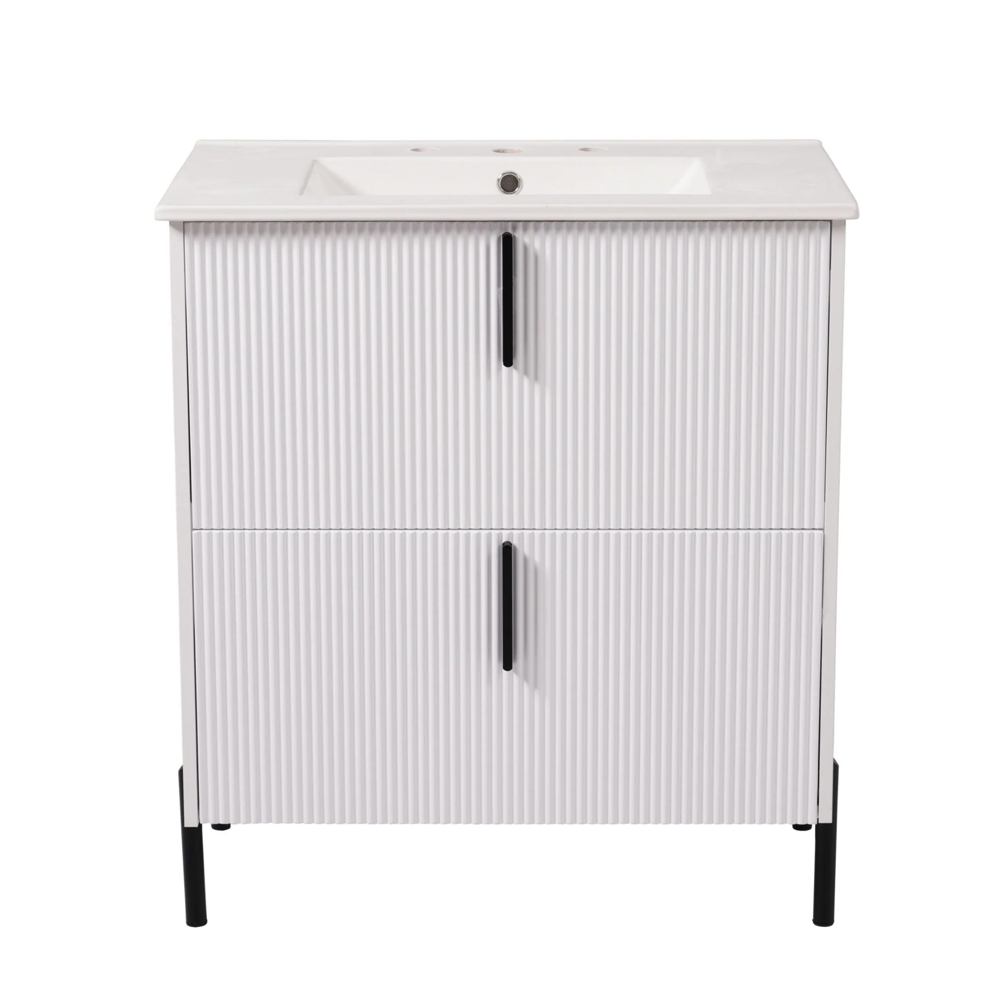 Bathroom Vanity With Ceramic Sink, Fluted Design - Image 2