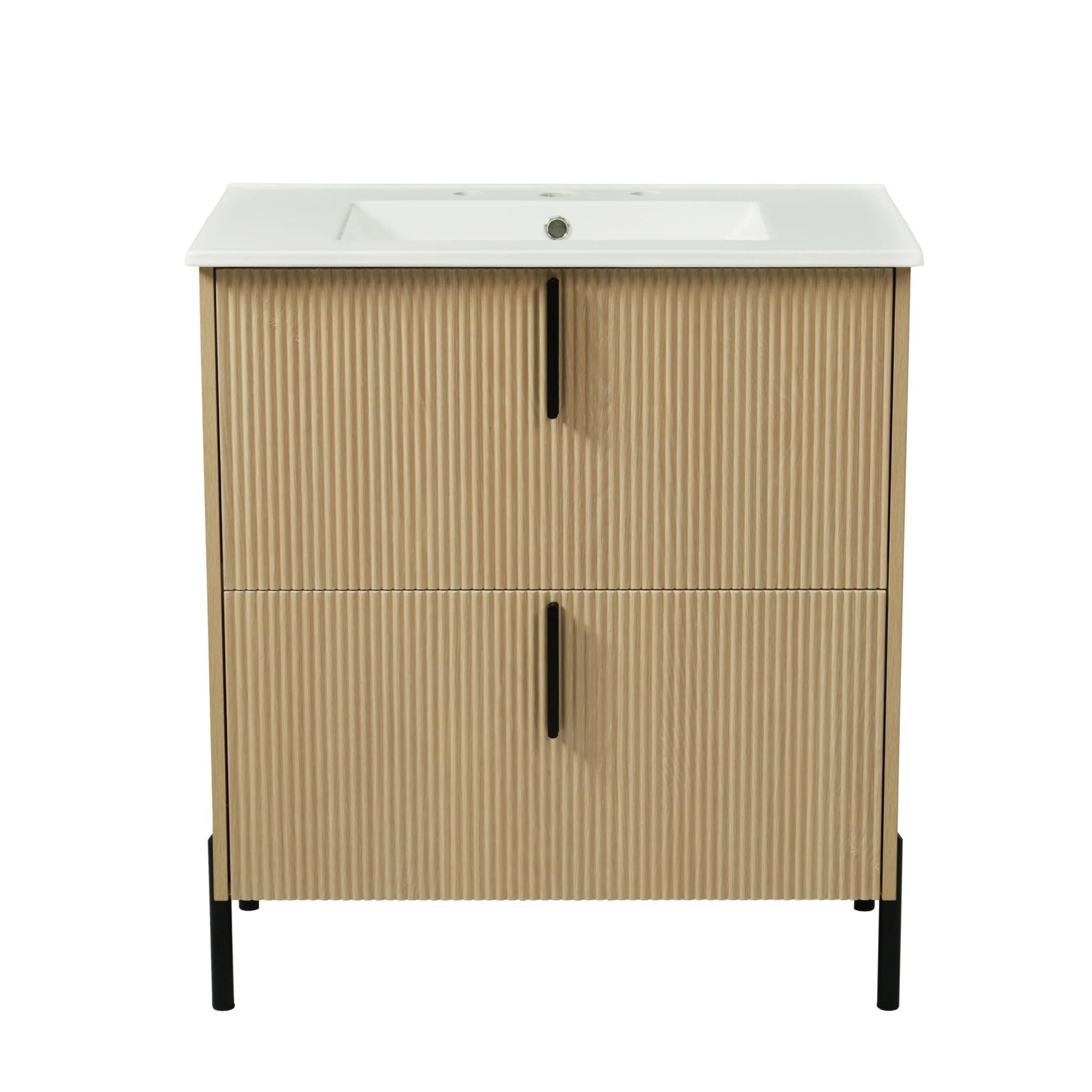 Bathroom Vanity With Ceramic Sink, Fluted Design - Image 3