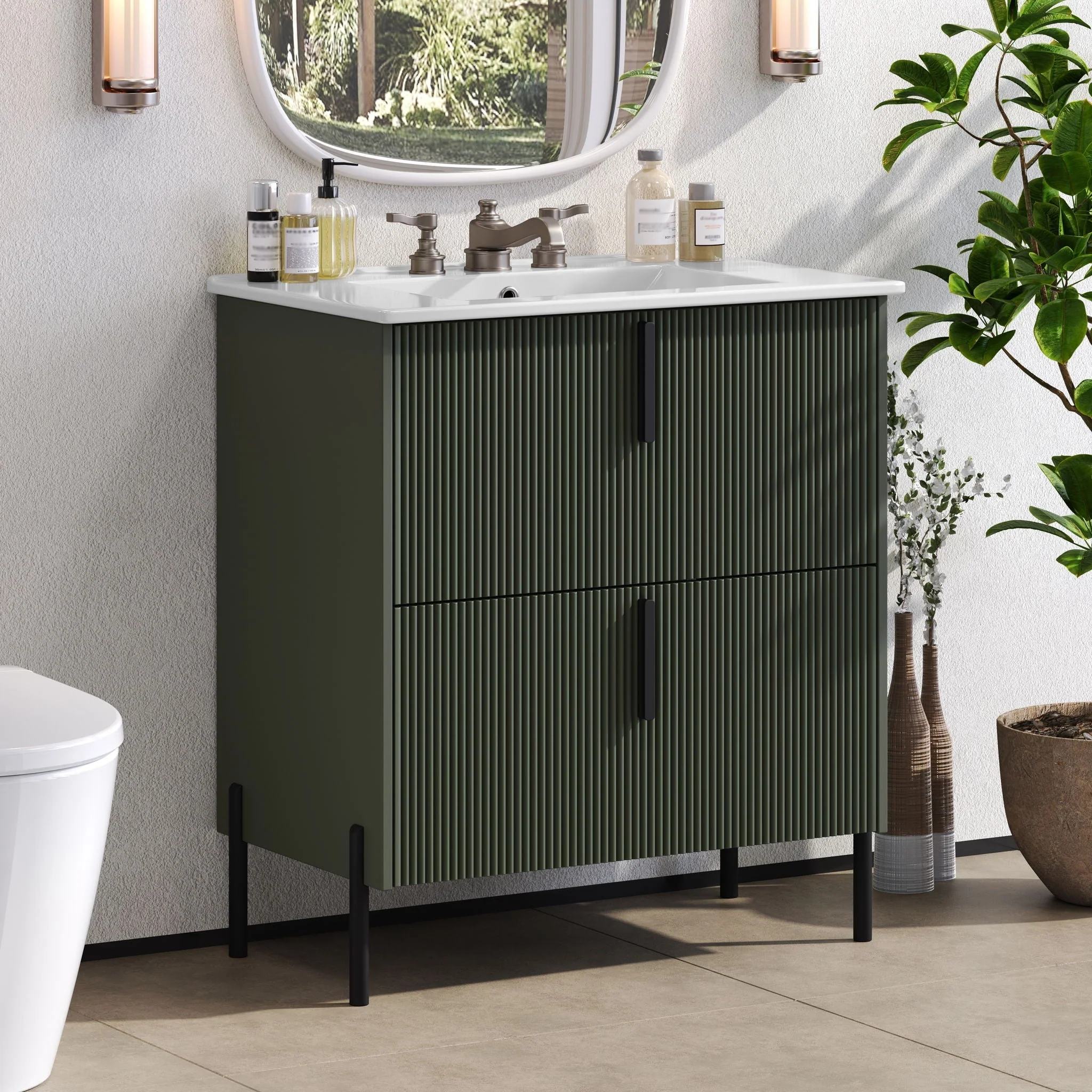 Bathroom Vanity With Ceramic Sink, Fluted Design - Image 5