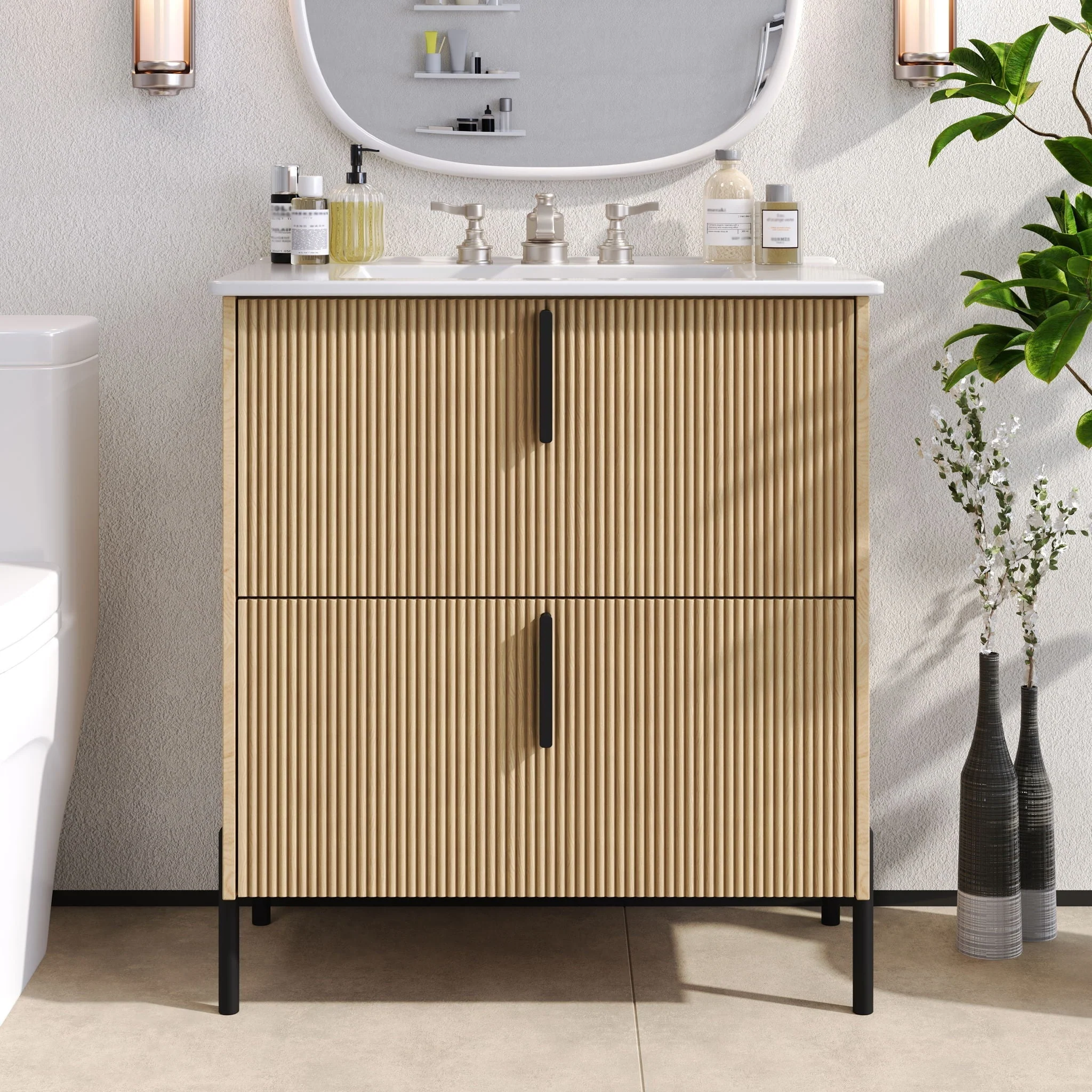 Bathroom Vanity With Ceramic Sink, Fluted Design - Image 6