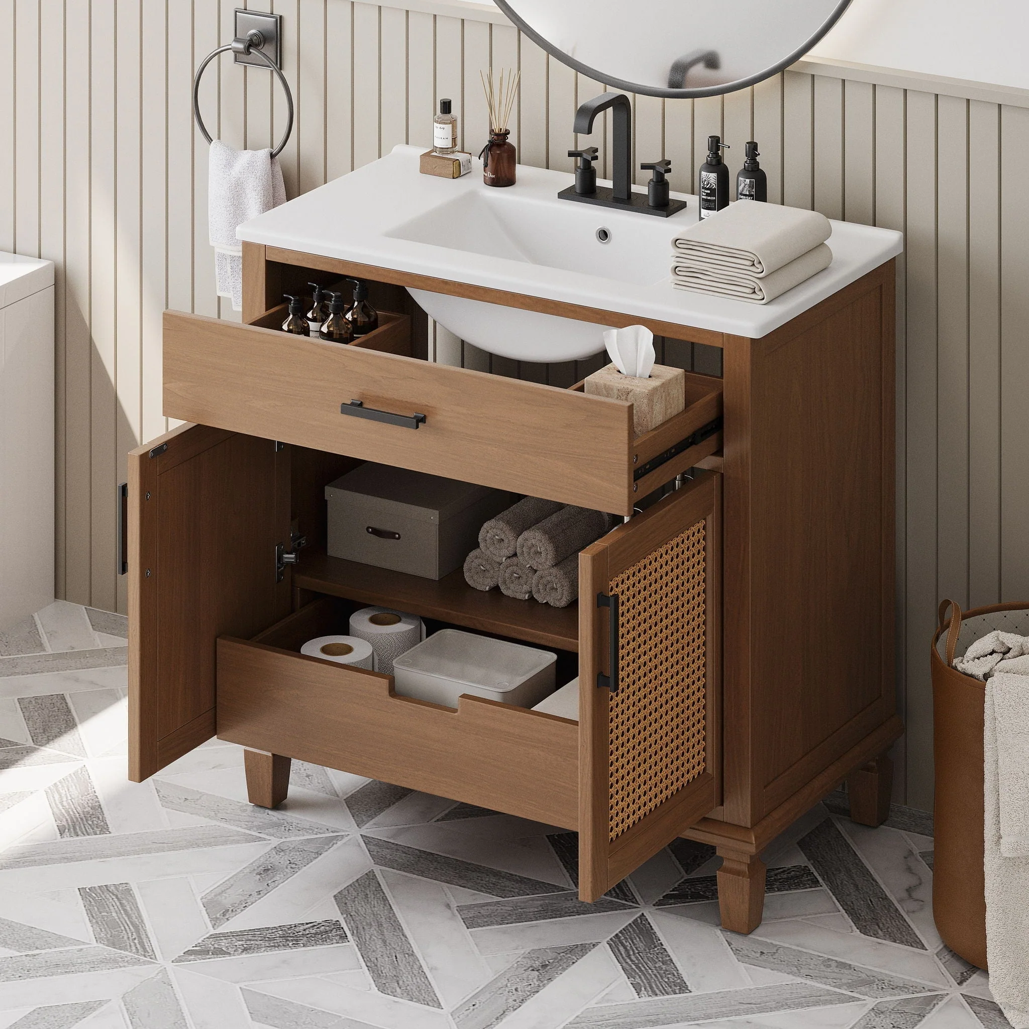 Bathroom Vanity With Ceramic Sink, Modern Free Standing Cabinet With Soft Close Drawers - Image 3