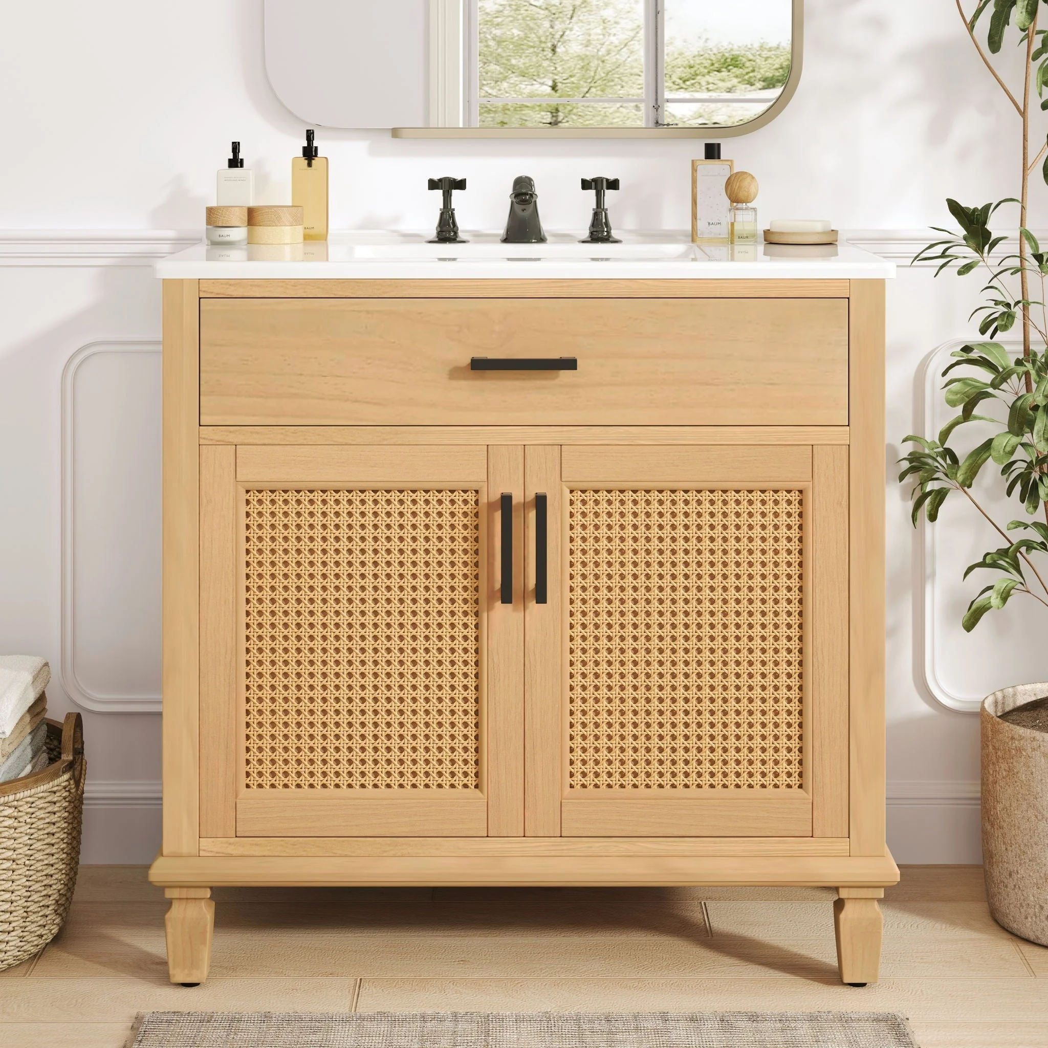 Bathroom Vanity With Ceramic Sink, Modern Free Standing Cabinet With Soft Close Drawers - Image 4