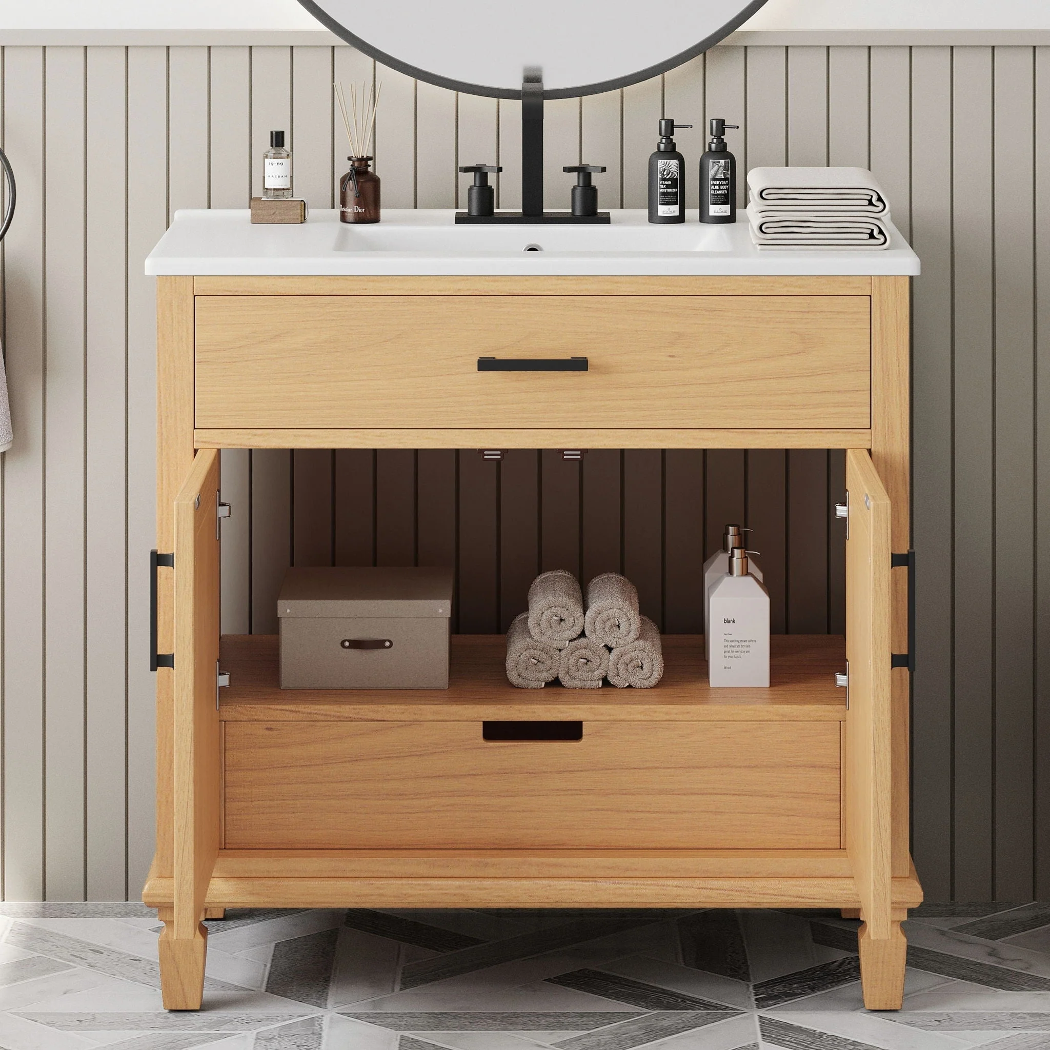 Bathroom Vanity With Ceramic Sink, Modern Free Standing Cabinet With Soft Close Drawers - Image 8