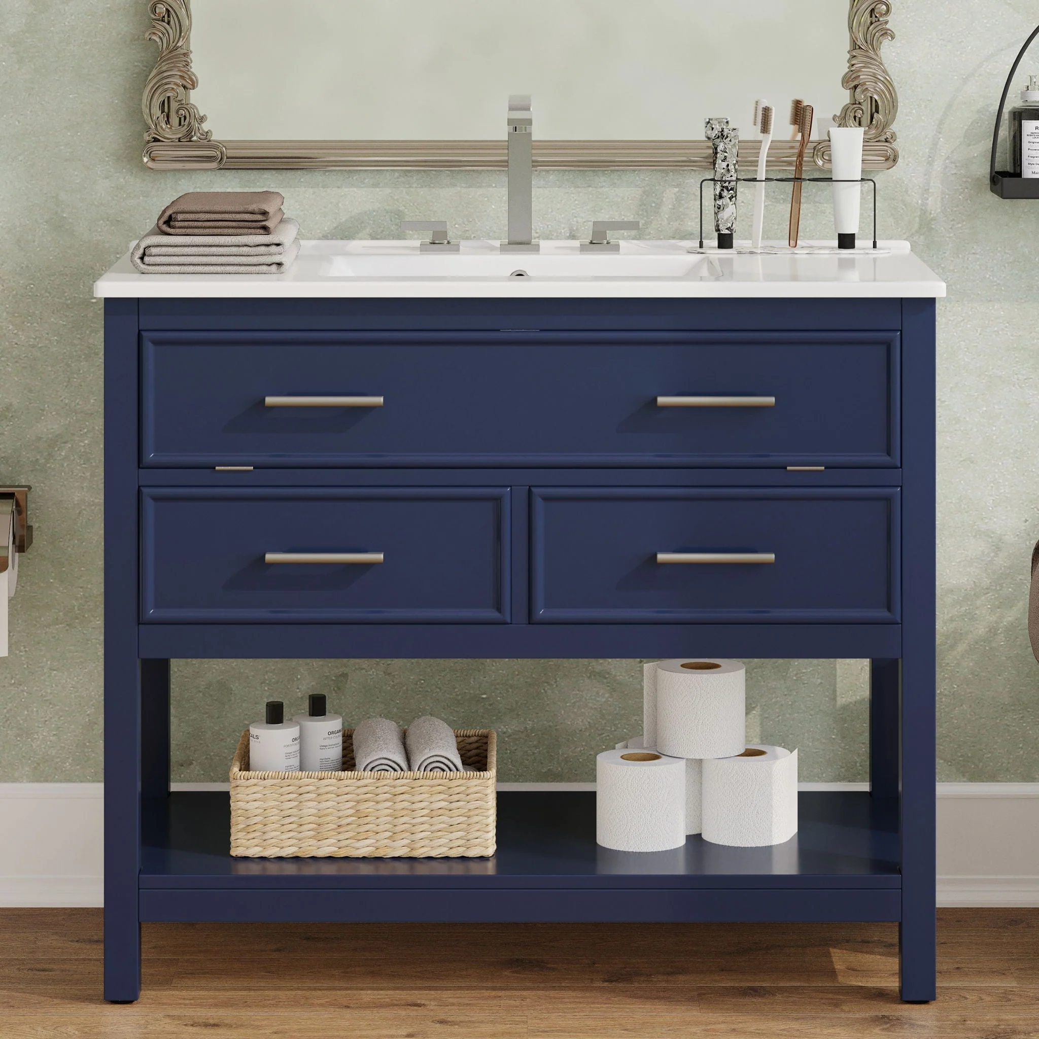 Bathroom Vanity With Ceramic Sink, Tip Out Tray & 2 Full Extension Drawers - Image 10