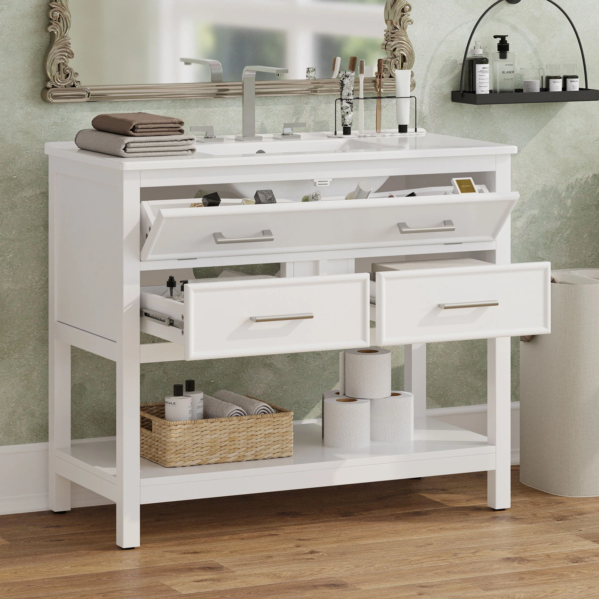 Bathroom Vanity With Ceramic Sink, Tip Out Tray & 2 Full Extension Drawers - Image 11