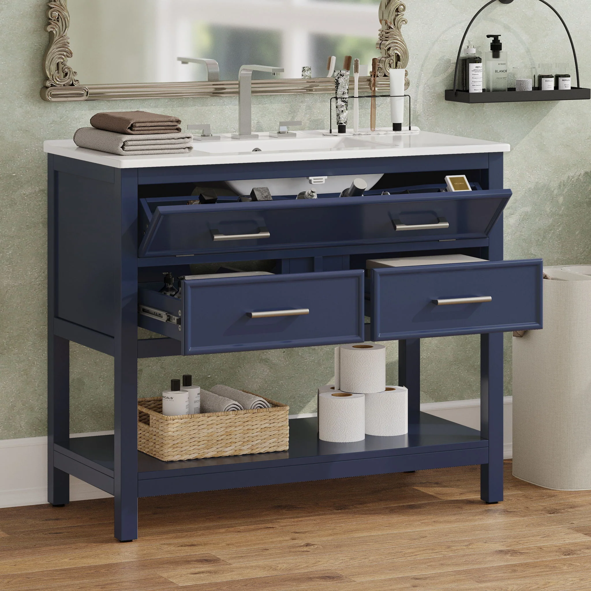 Bathroom Vanity With Ceramic Sink, Tip Out Tray & 2 Full Extension Drawers - Image 8