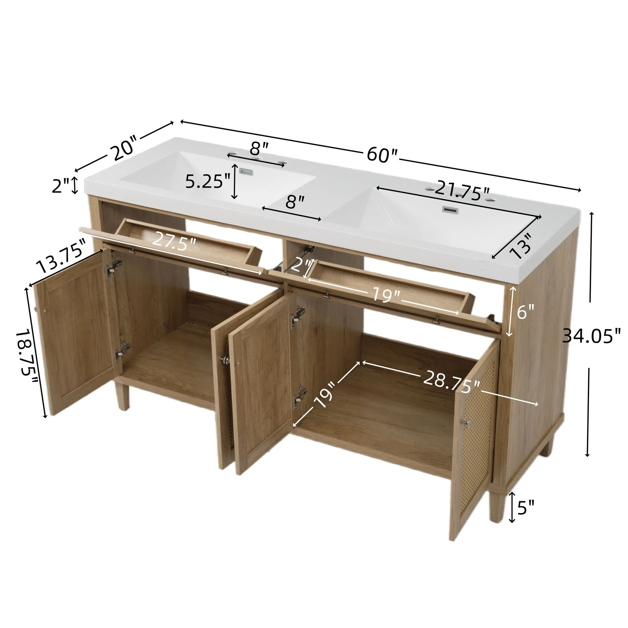 Bathroom Vanity With Double Sink, Large Storage Space - Image 3