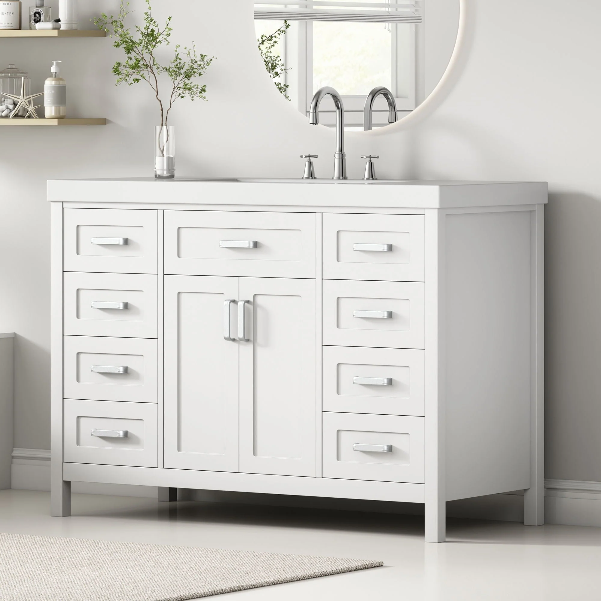 Bathroom Vanity With Sink, 2 Doors 8 Drawers, Soft Close System, Classic Design - Image 3
