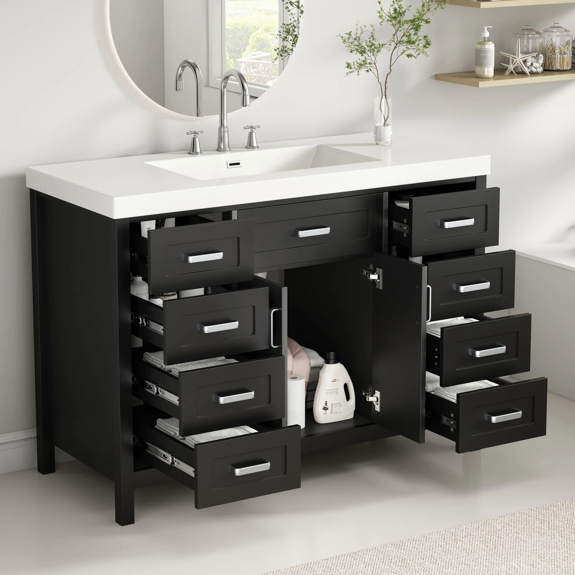 Bathroom Vanity With Sink, 2 Doors 8 Drawers, Soft Close System, Classic Design - Image 4