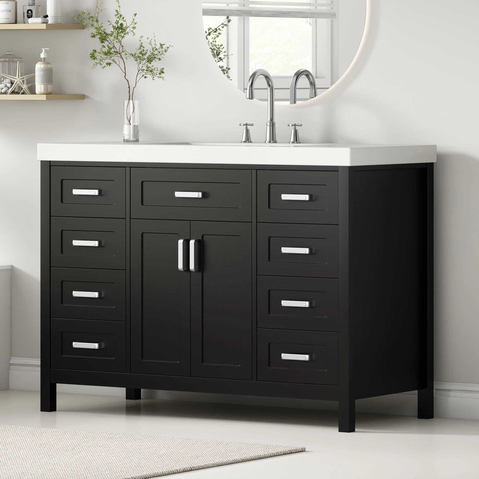Bathroom Vanity With Sink, 2 Doors 8 Drawers, Soft Close System, Classic Design - Image 5
