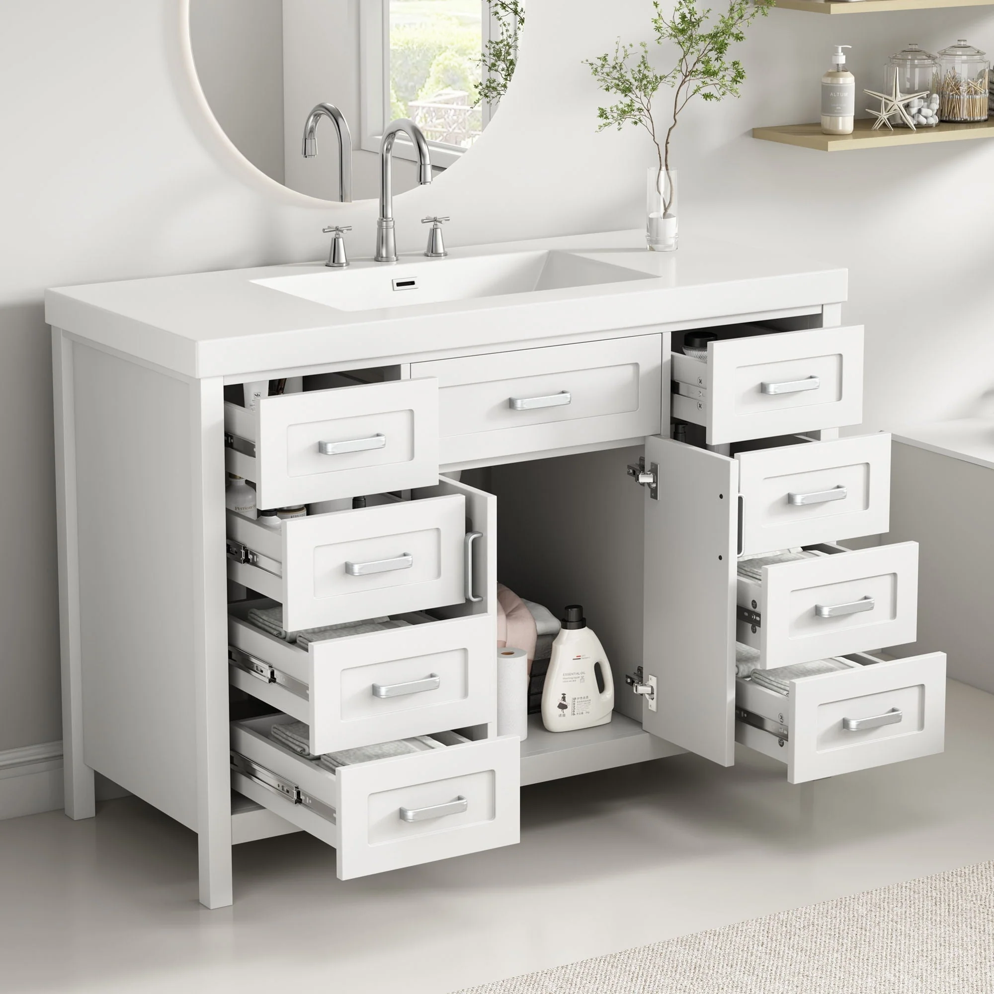 Bathroom Vanity With Sink, 2 Doors 8 Drawers, Soft Close System, Classic Design - Image 8