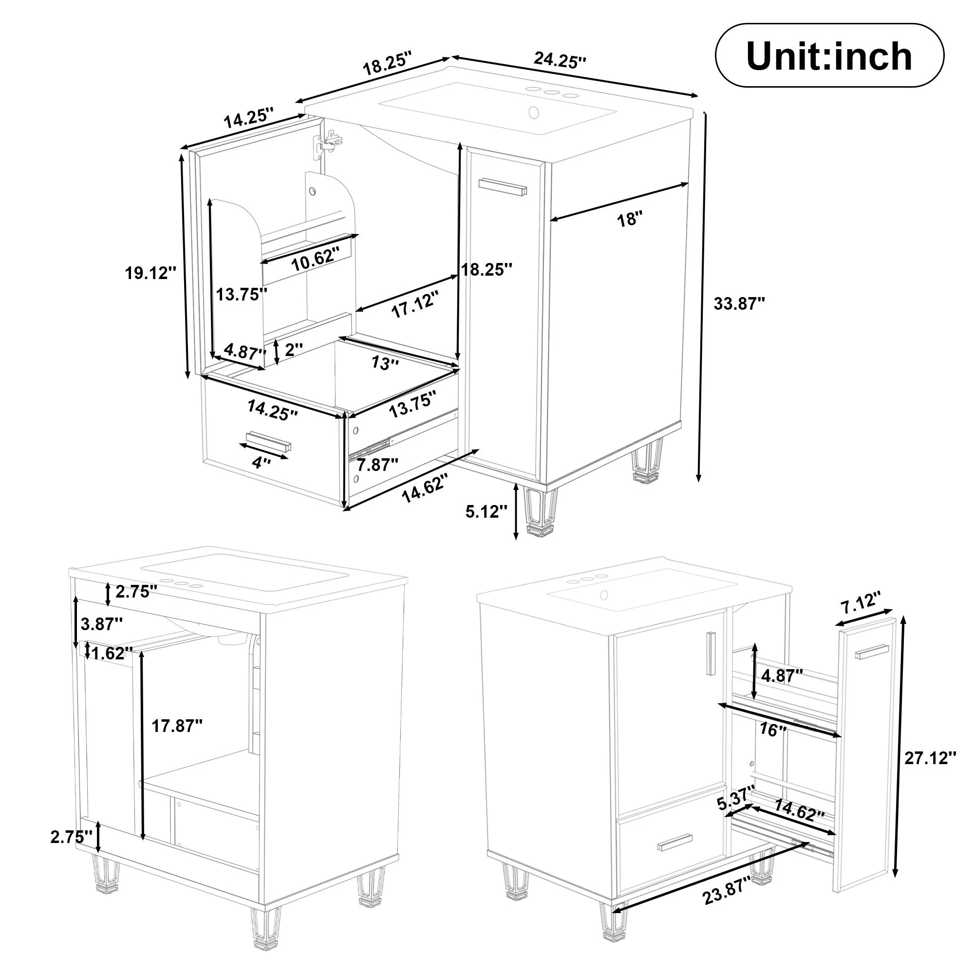 Bathroom Vanity With Sink, Deep Drawer, Door Shelf, 2 Tier Basket - Image 11