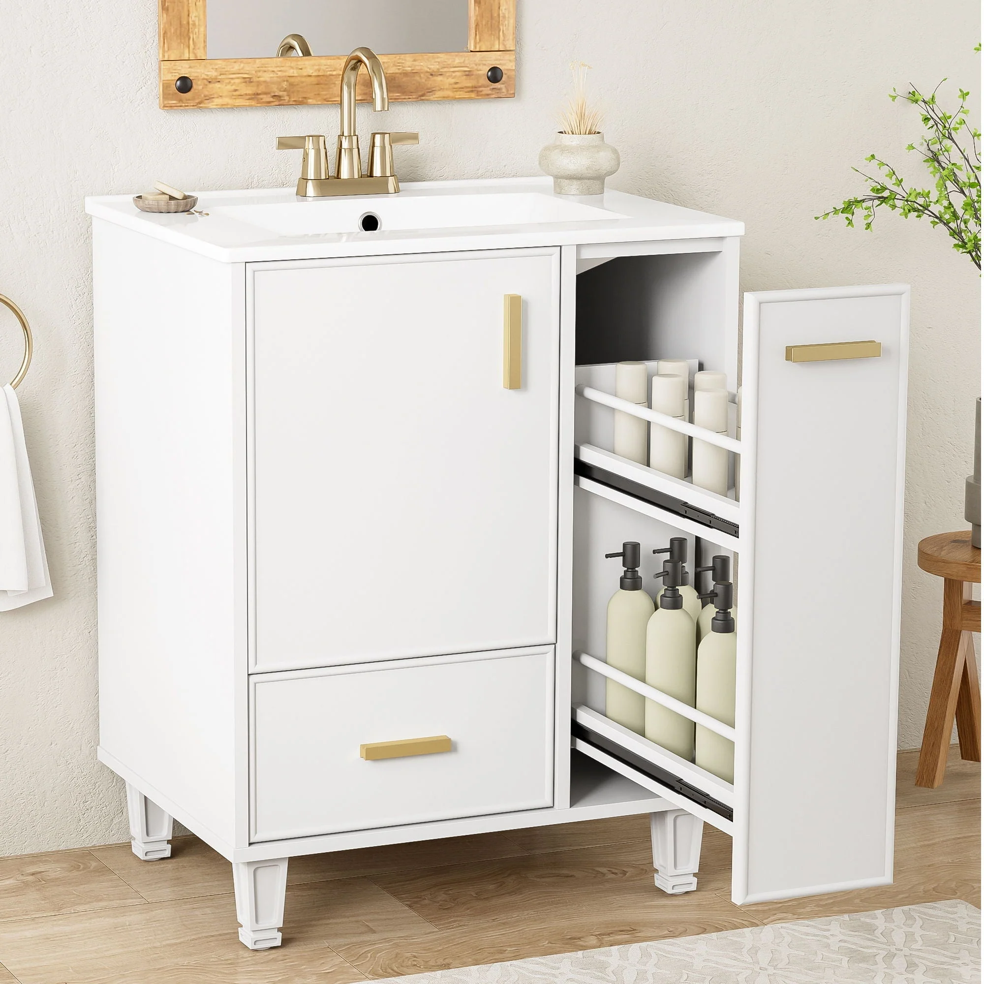 Bathroom Vanity With Sink, Deep Drawer, Door Shelf, 2 Tier Basket - Image 14