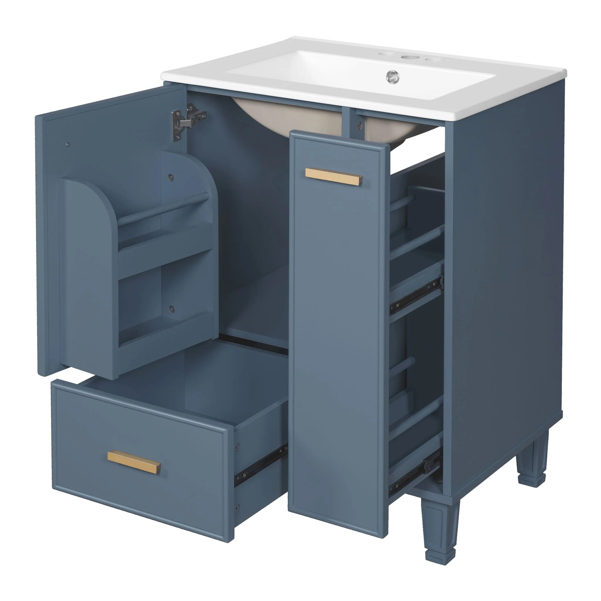 Bathroom Vanity With Sink, Deep Drawer, Door Shelf, 2 Tier Basket - Image 2