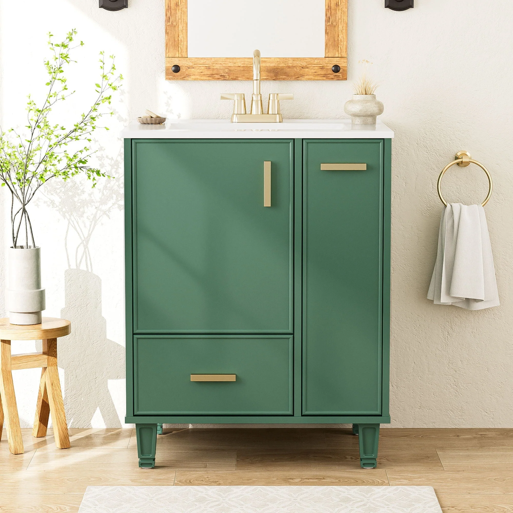 Bathroom Vanity With Sink, Deep Drawer, Door Shelf, 2 Tier Basket - Image 5