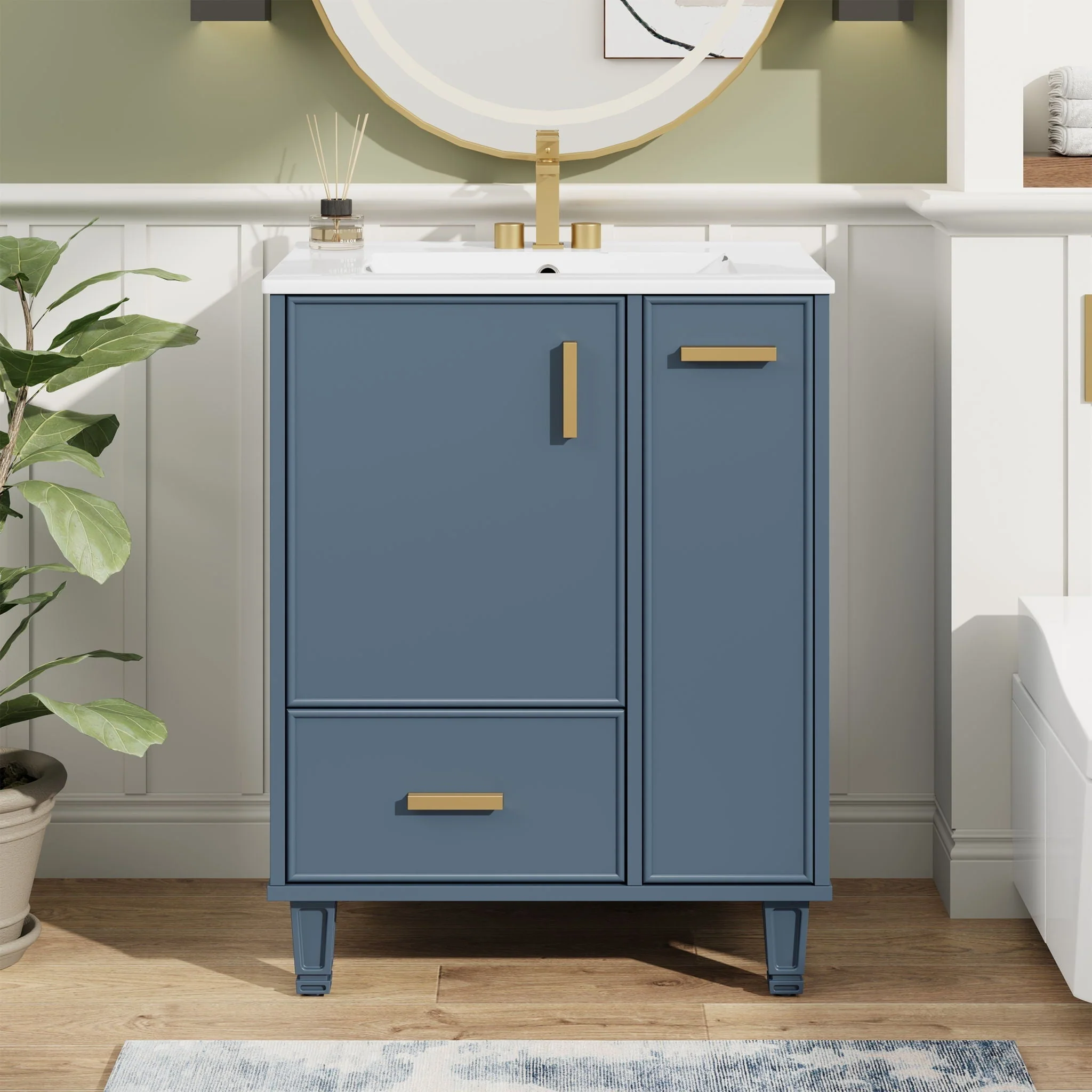 Bathroom Vanity With Sink, Deep Drawer, Door Shelf, 2 Tier Basket - Image 6