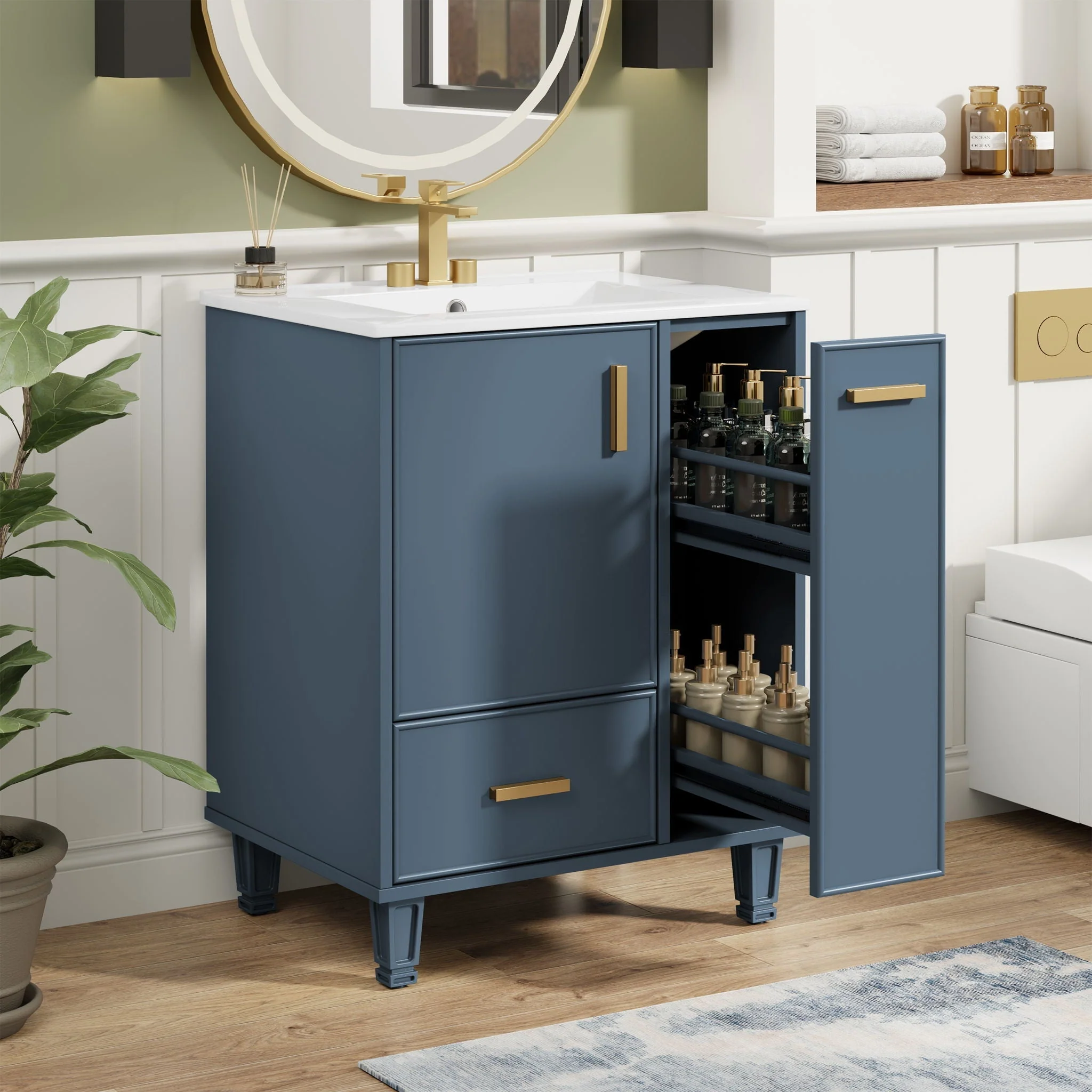 Bathroom Vanity With Sink, Deep Drawer, Door Shelf, 2 Tier Basket - Image 7