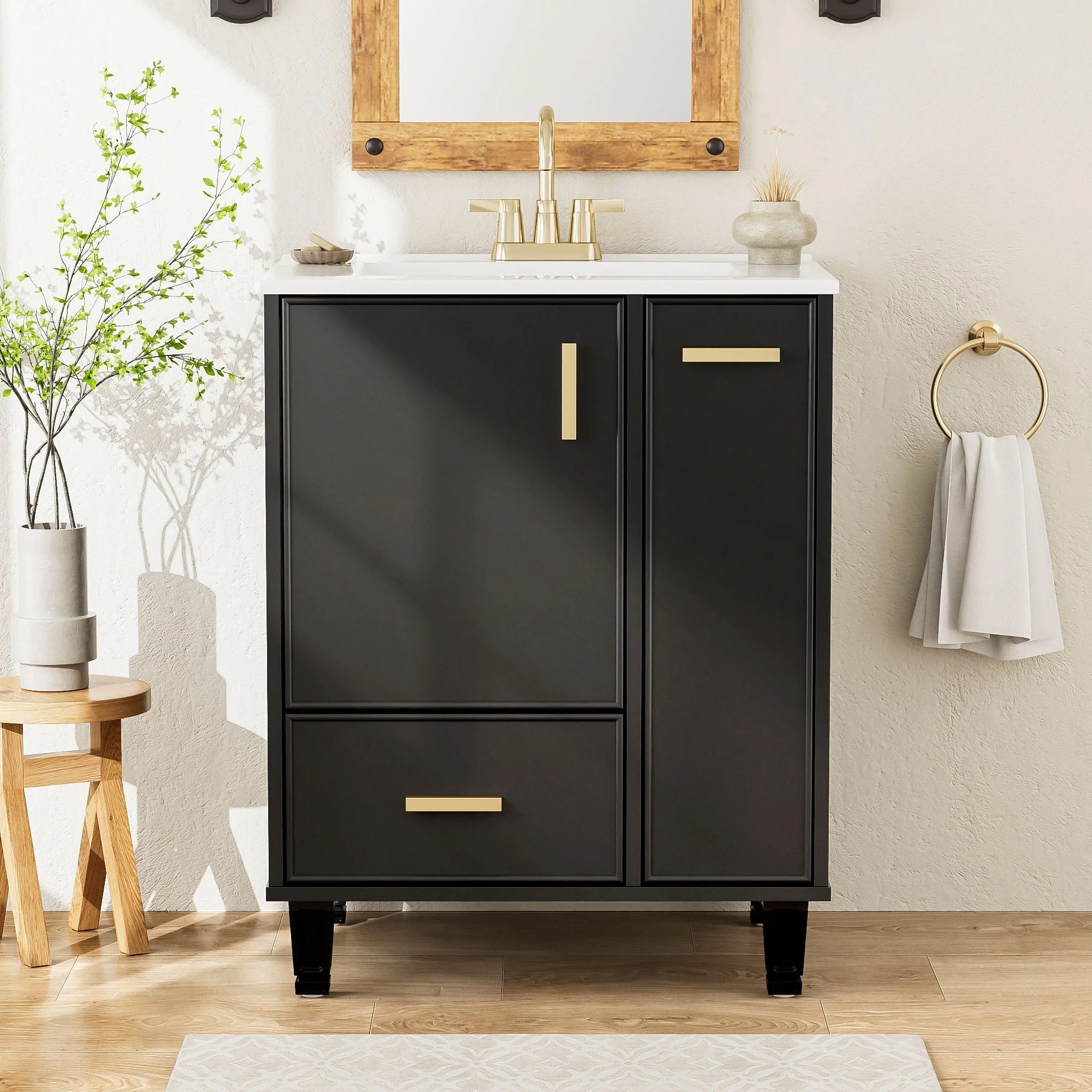 Bathroom Vanity With Sink, Deep Drawer, Door Shelf, 2 Tier Basket - Image 9
