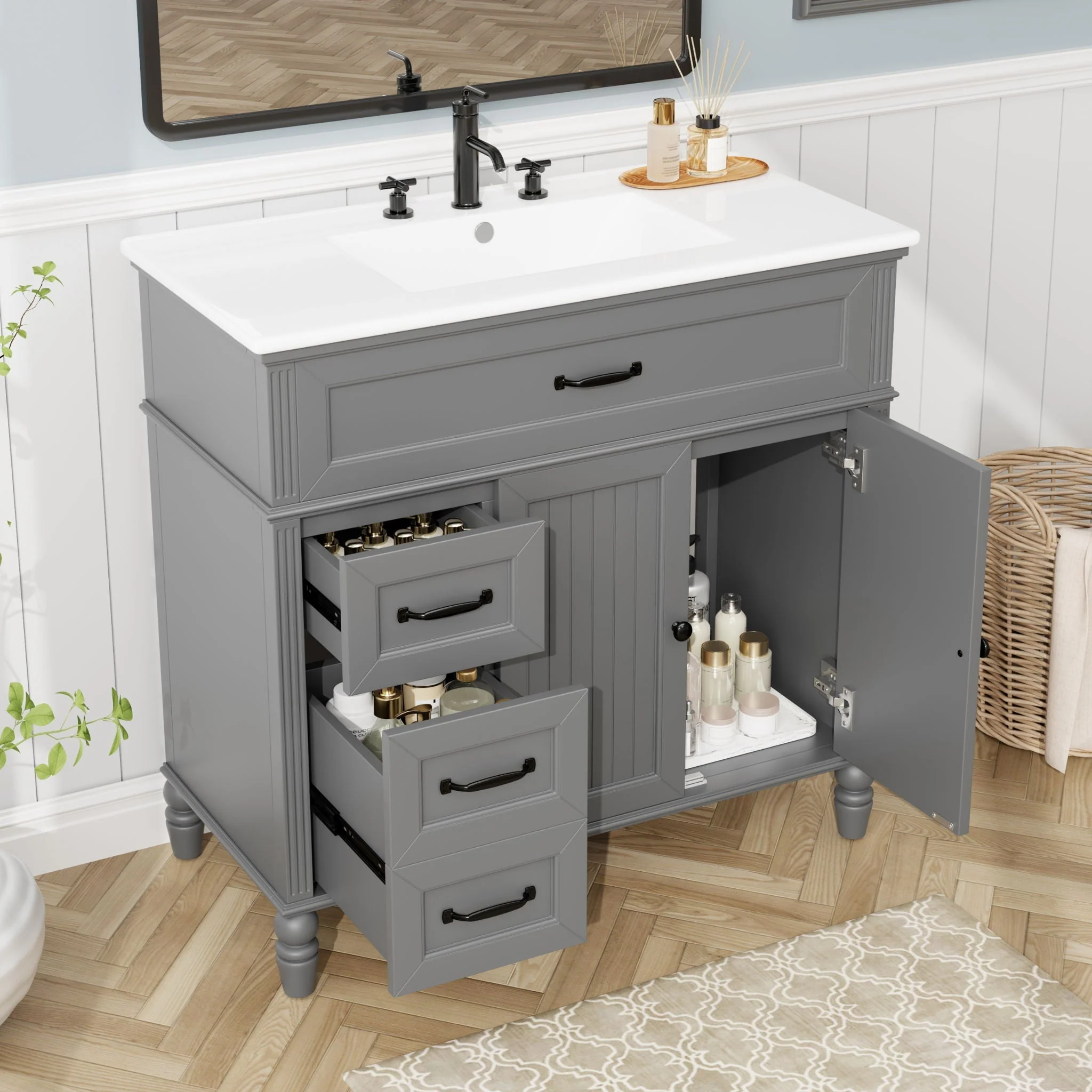 Bathroom Vanity With Sink, Freestanding Cabinet & Drawers - Image 4