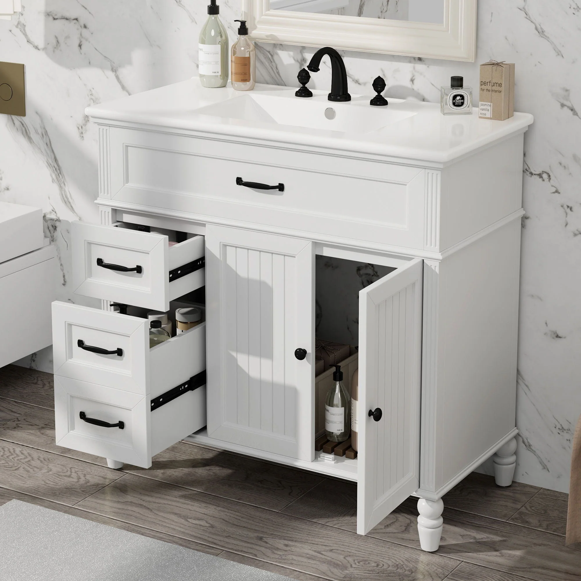 Bathroom Vanity With Sink, Freestanding Cabinet & Drawers - Image 5
