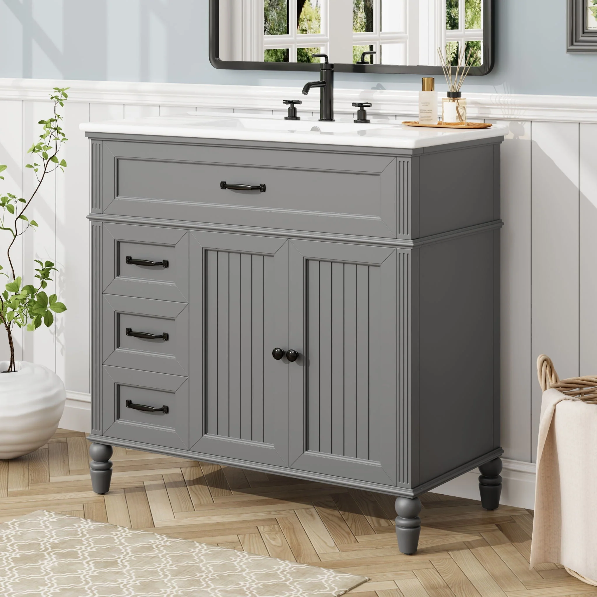 Bathroom Vanity With Sink, Freestanding Cabinet & Drawers - Image 8