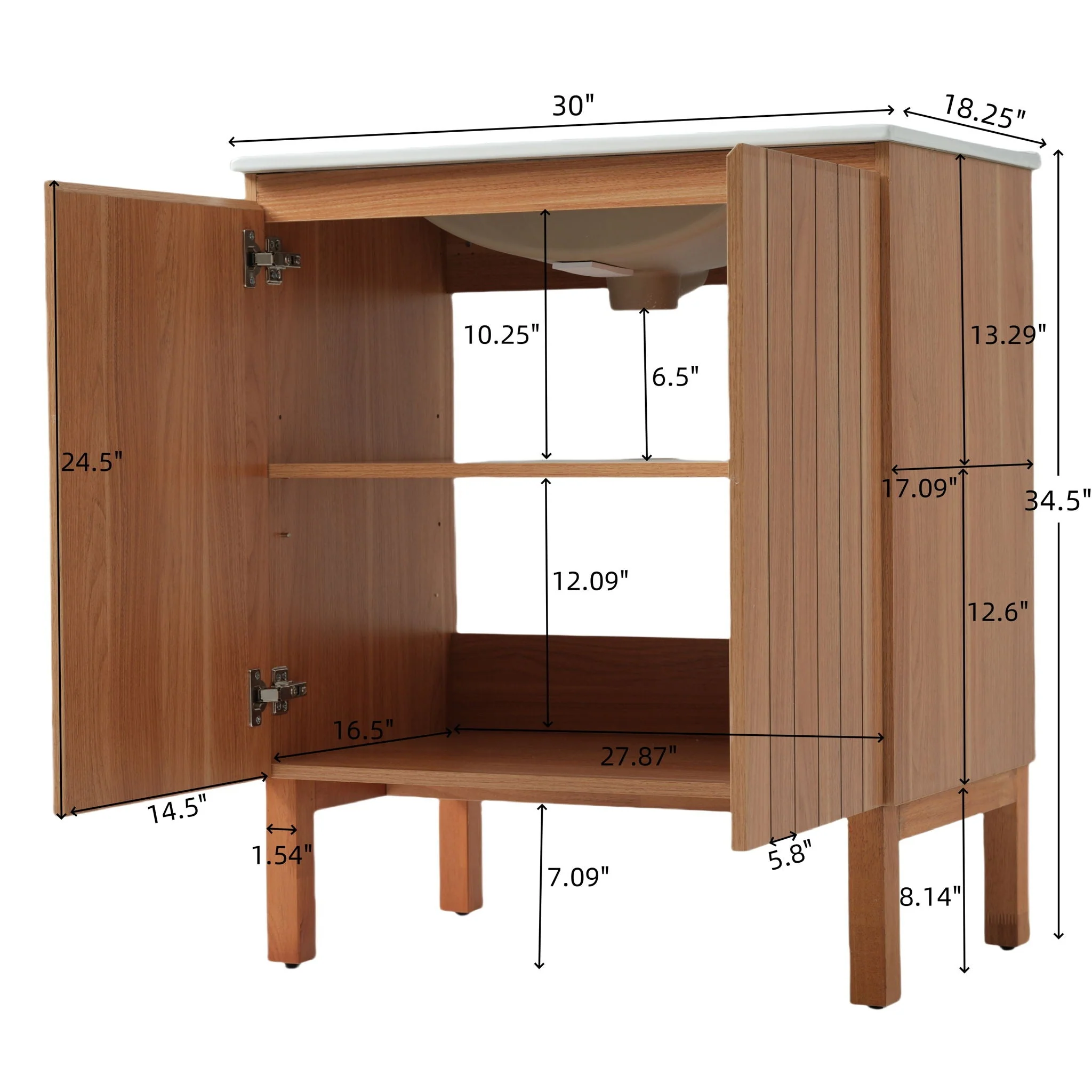 Bathroom Vanity With Sink, Minimalist Design, 45 Degrees Free Handle Doors - Antique Natural - Image 4