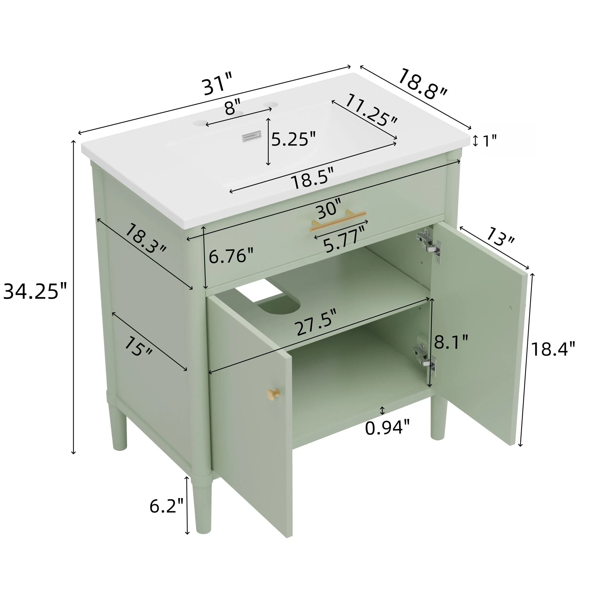Bathroom Vanity With Sink, Soft Close Doors And Adjustable Shelf - Image 10